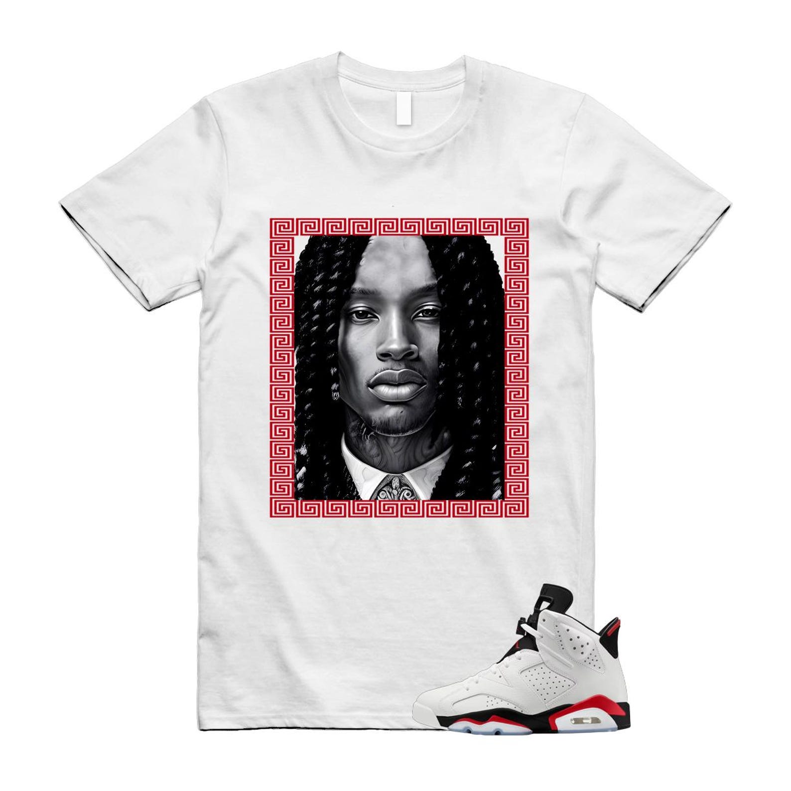 6 Fire Red Summit White Black T Shirt Match VON CT8529-120 T-Shirt, Sneaker Match Tee
