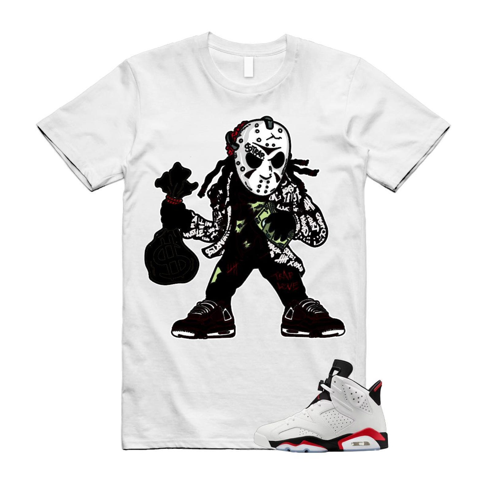 6 Fire Red Summit White Black T Shirt Match JASON CT8529-120 T-Shirt, Sneaker Match Tee