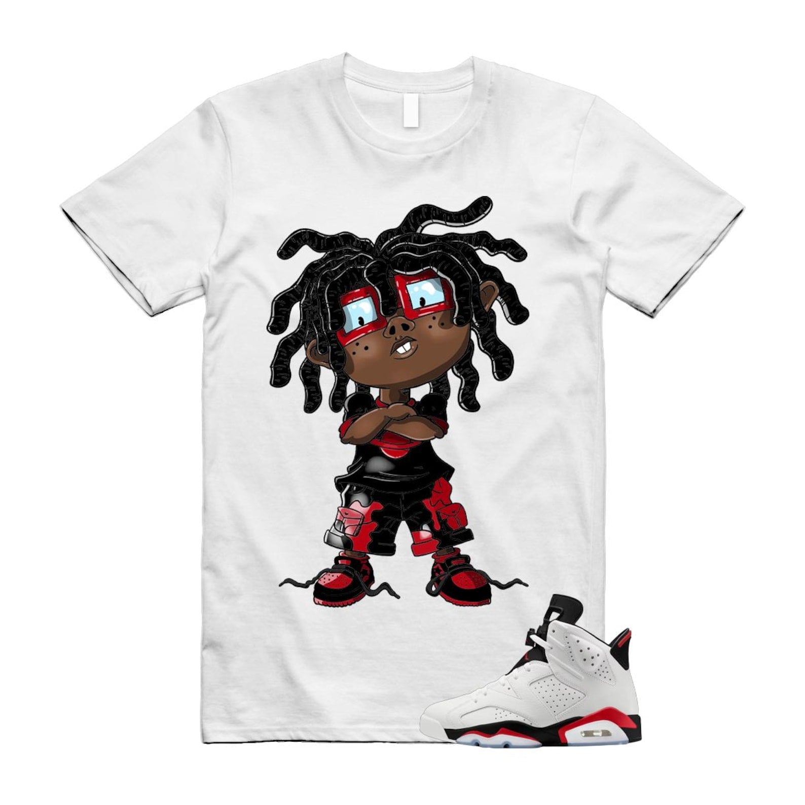 6 Fire Red Summit White Black T Shirt Match CHONGO CT8529-120 T-Shirt, Sneaker Match Tee