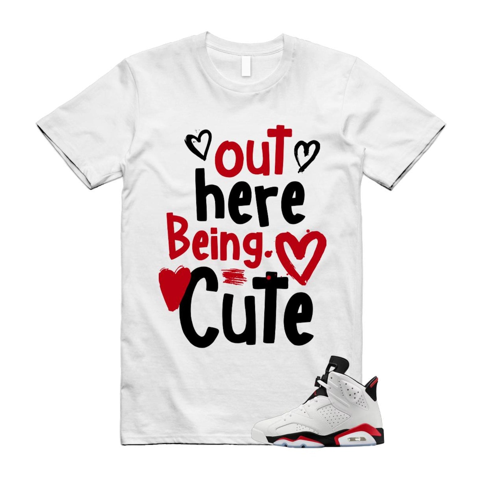 6 Fire Red Summit White Black T Shirt Match C2 CT8529-120 T-Shirt, Sneaker Match Tee