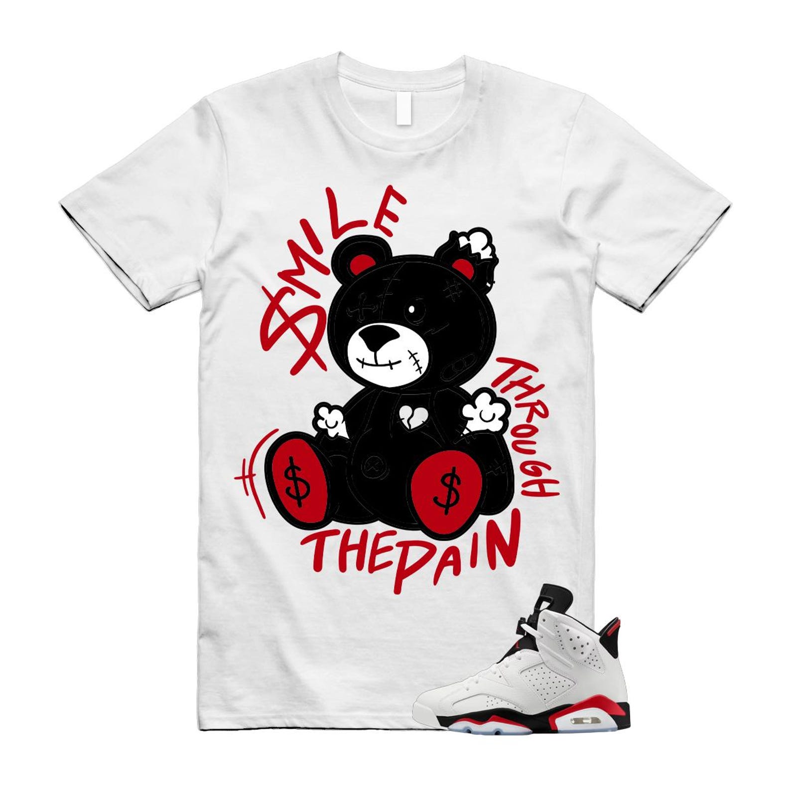6 Fire Red Summit White Black T Shirt Match SM2 CT8529-120 T-Shirt, Sneaker Match Tee