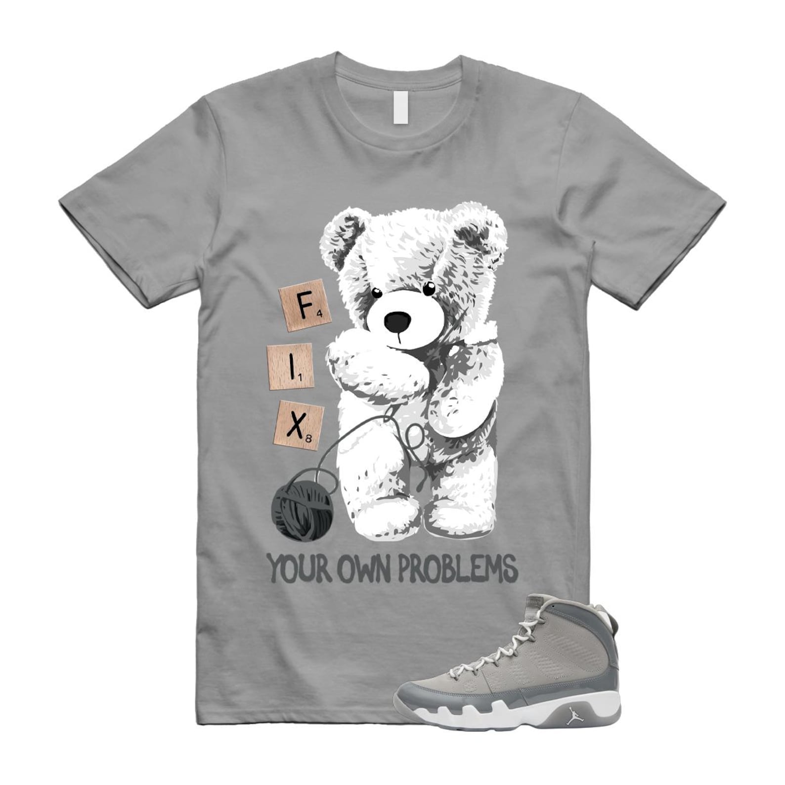 9 Cool Grey White 2025 T Shirt Match FIX HV4794-011 T-Shirt, Sneaker Match Tee