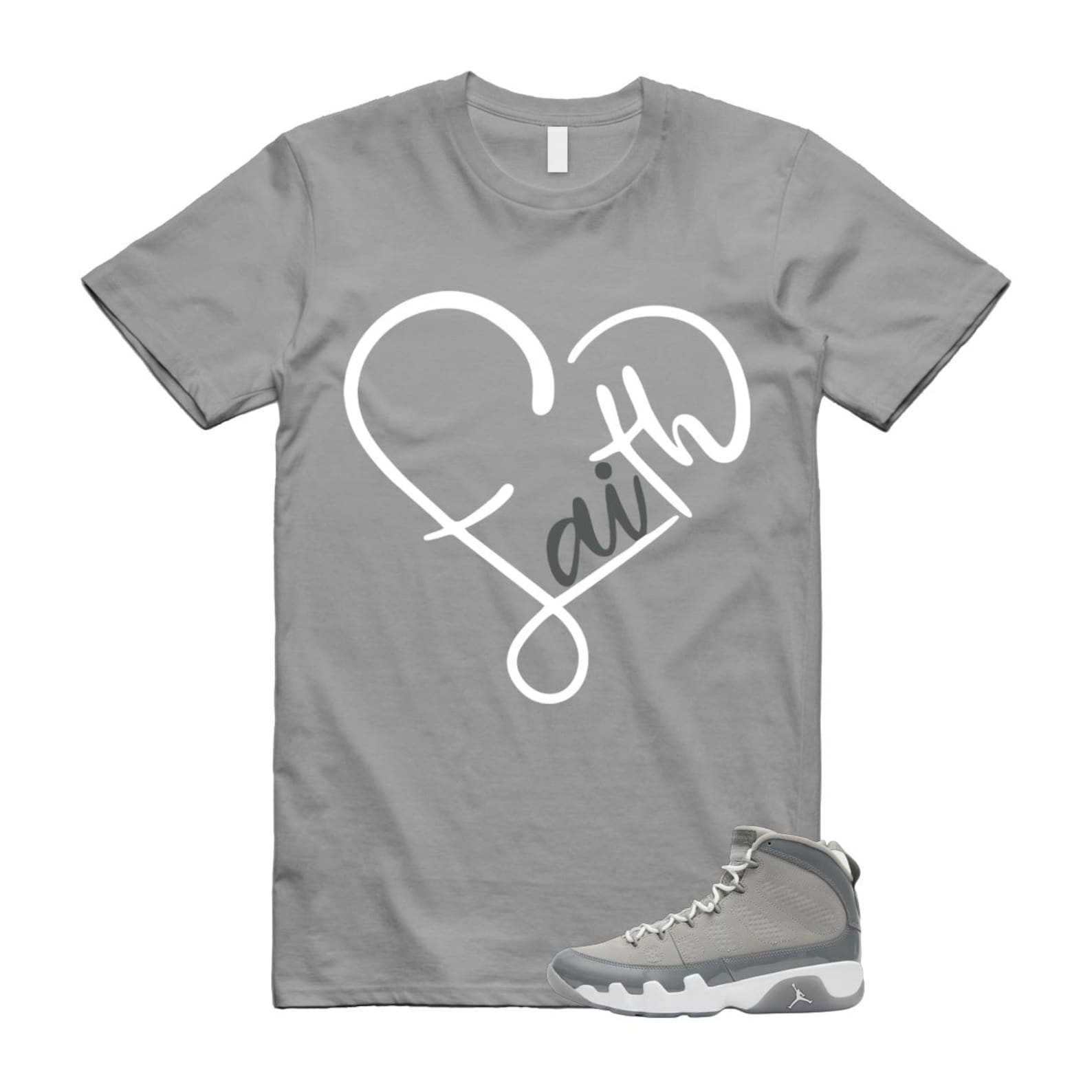 9 Cool Grey White 2025 T Shirt Match FAITH HV4794-011 T-Shirt, Sneaker Match Tee