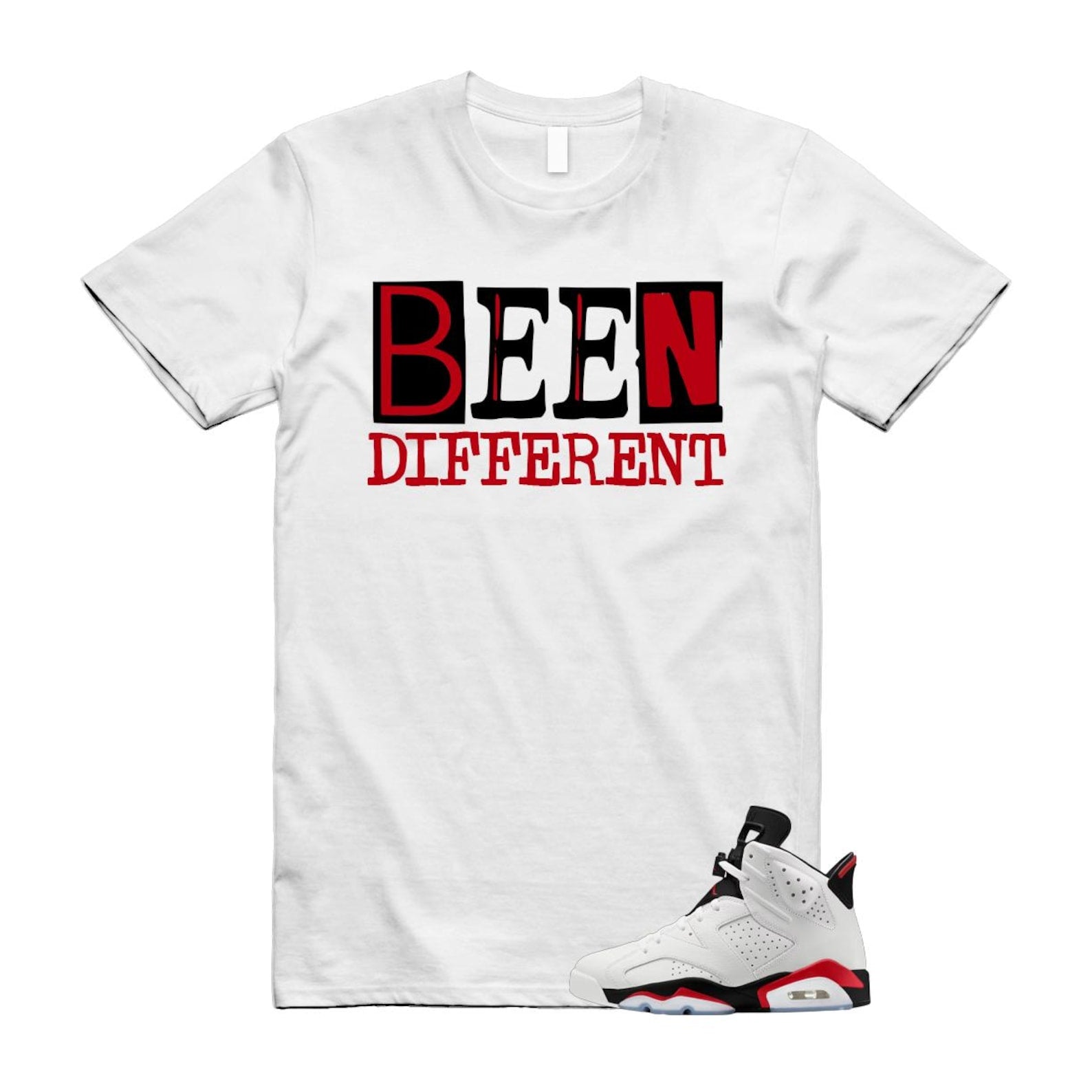 6 Fire Red Summit White Black T Shirt Match BEEN CT8529-120 T-Shirt, Sneaker Match Tee