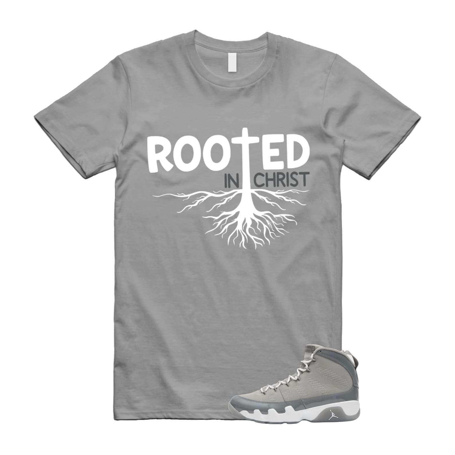 9 Cool Grey White 2025 T Shirt Match ROOTED HV4794-011 T-Shirt, Sneaker Match Tee