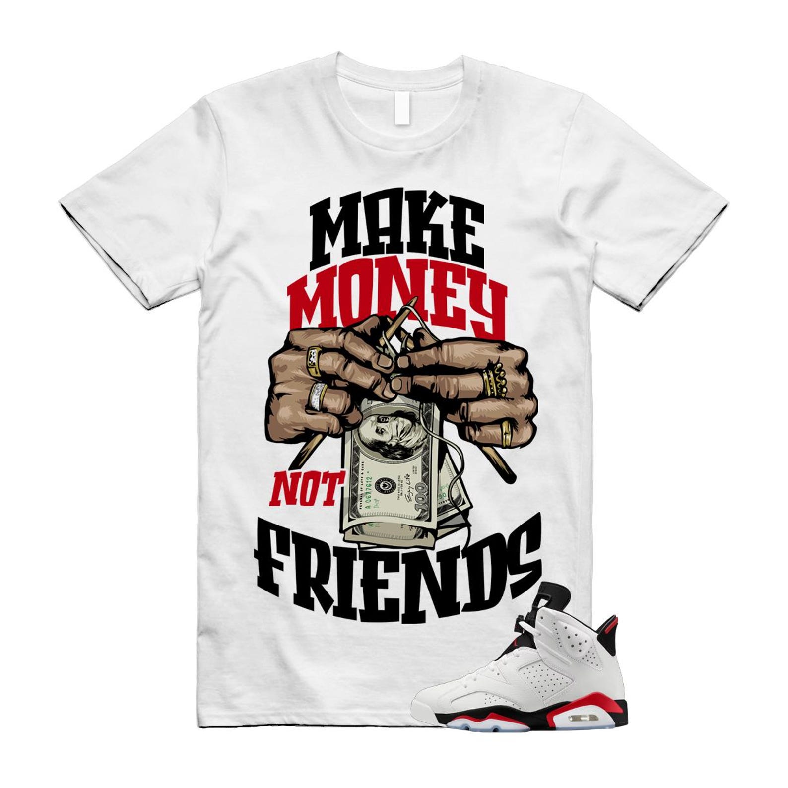 6 Fire Red Summit White Black T Shirt Match MM CT8529-120 T-Shirt, Sneaker Match Tee