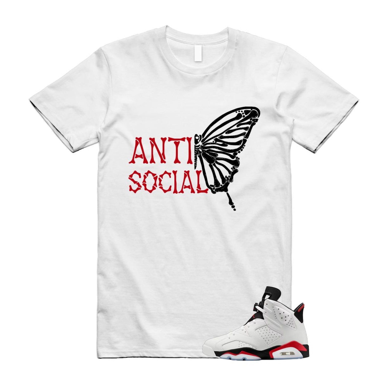 6 Fire Red Summit White Black T Shirt Match ASB CT8529-120 T-Shirt, Sneaker Match Tee