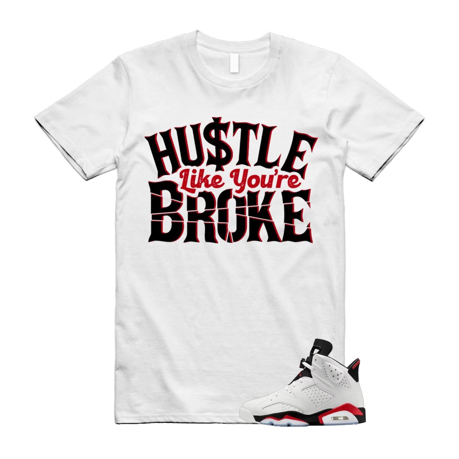 6 Fire Red Summit White Black T Shirt Match BROKE CT8529-120 T-Shirt, Sneaker Match Tee