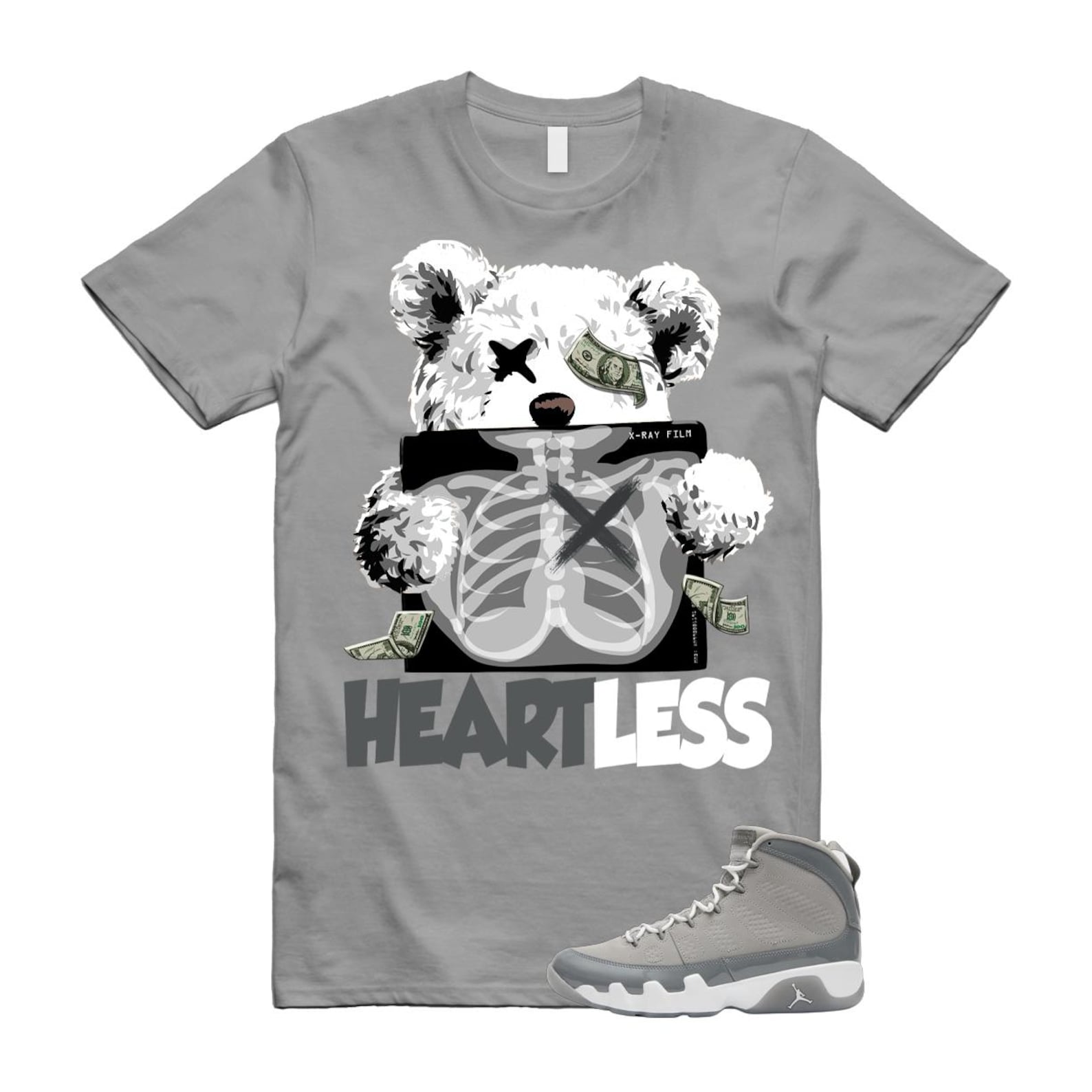 9 Cool Grey White 2025 T Shirt Match HEART HV4794-011 T-Shirt, Sneaker Match Tee
