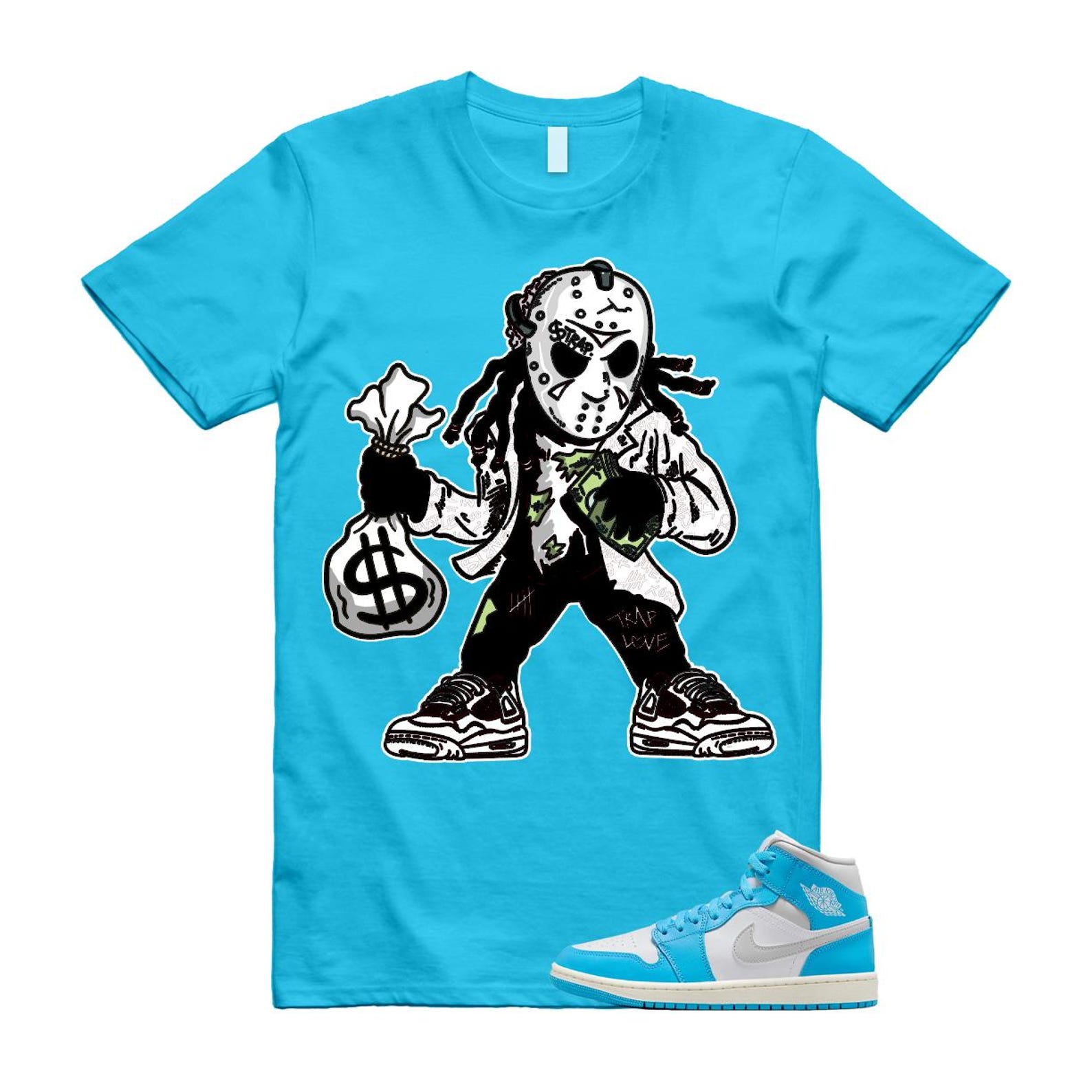 1 Dark Powder Blue White Sail Neutral Grey Mid T Shirt Match JASON BQ6472-400 T-Shirt, Sneaker Match Tee