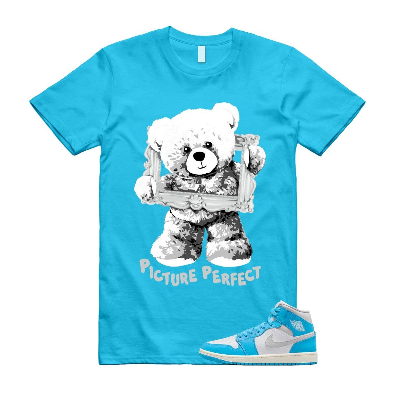 1 Dark Powder Blue White Sail Neutral Grey Mid T Shirt Match PIC BQ6472-400 T-Shirt, Sneaker Match Tee