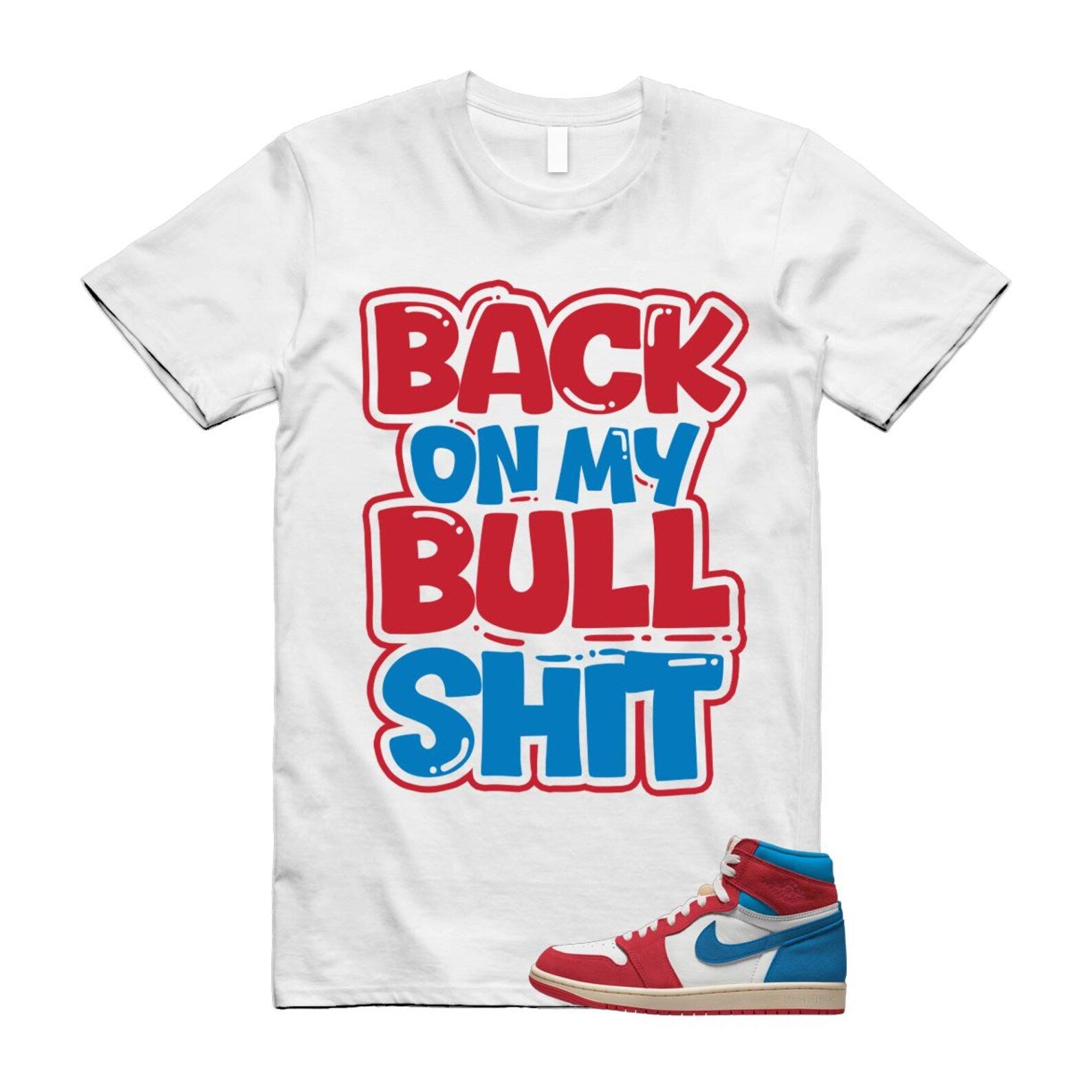 1 Red Dark Powder Blue Red Pale Vanilla Air T Shirt Match BULL FD2596-100 T-Shirt, Sneaker Match Tee