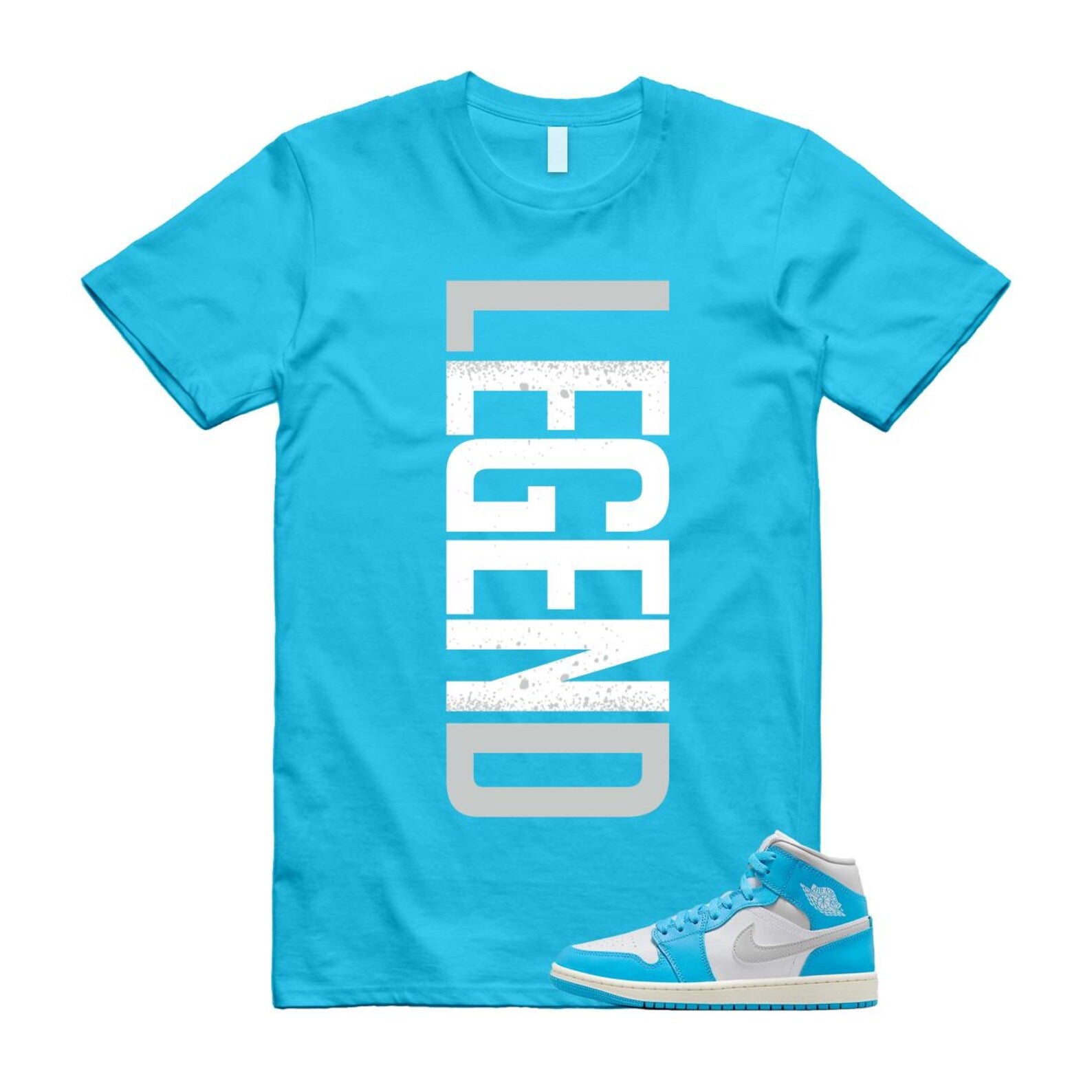 1 Dark Powder Blue White Sail Neutral Grey Mid T Shirt Match LEGEND BQ6472-400 T-Shirt, Sneaker Match Tee