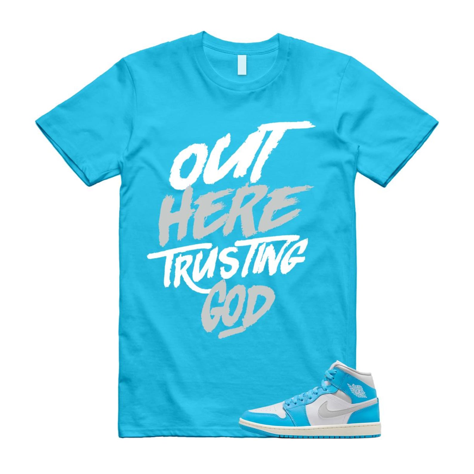 1 Dark Powder Blue White Sail Neutral Grey Mid T Shirt Match TG BQ6472-400 T-Shirt, Sneaker Match Tee