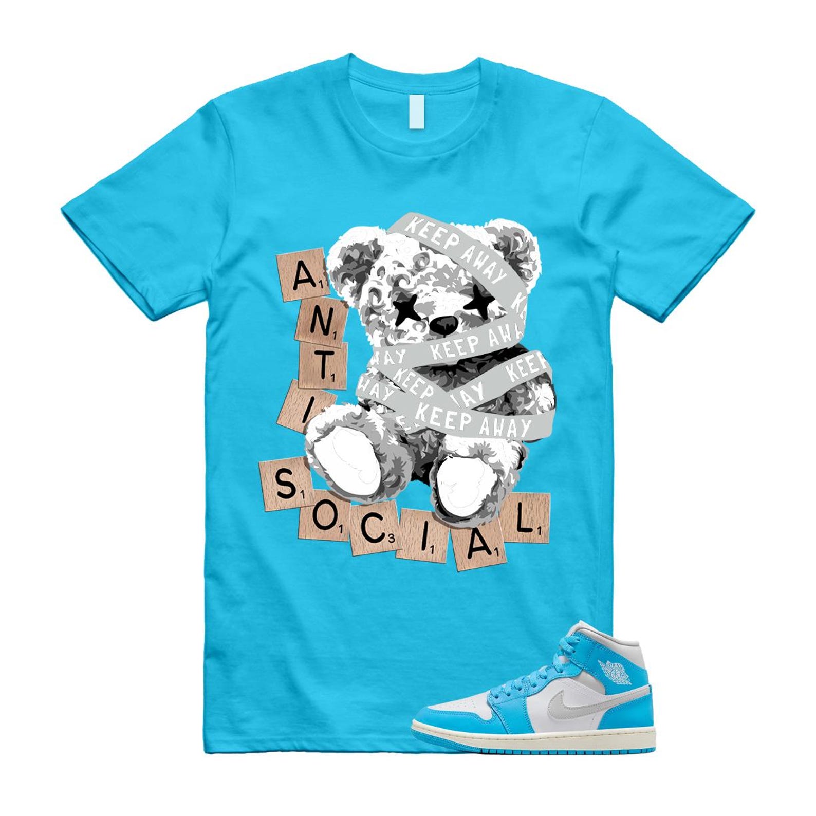 1 Dark Powder Blue White Sail Neutral Grey Mid T Shirt Match ANTI BQ6472-400 T-Shirt, Sneaker Match Tee
