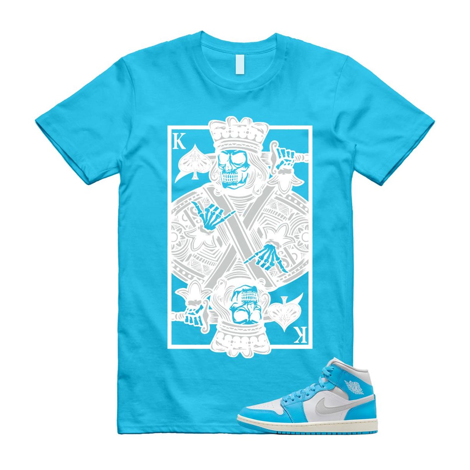1 Dark Powder Blue White Sail Neutral Grey Mid T Shirt Match KC BQ6472-400 T-Shirt, Sneaker Match Tee