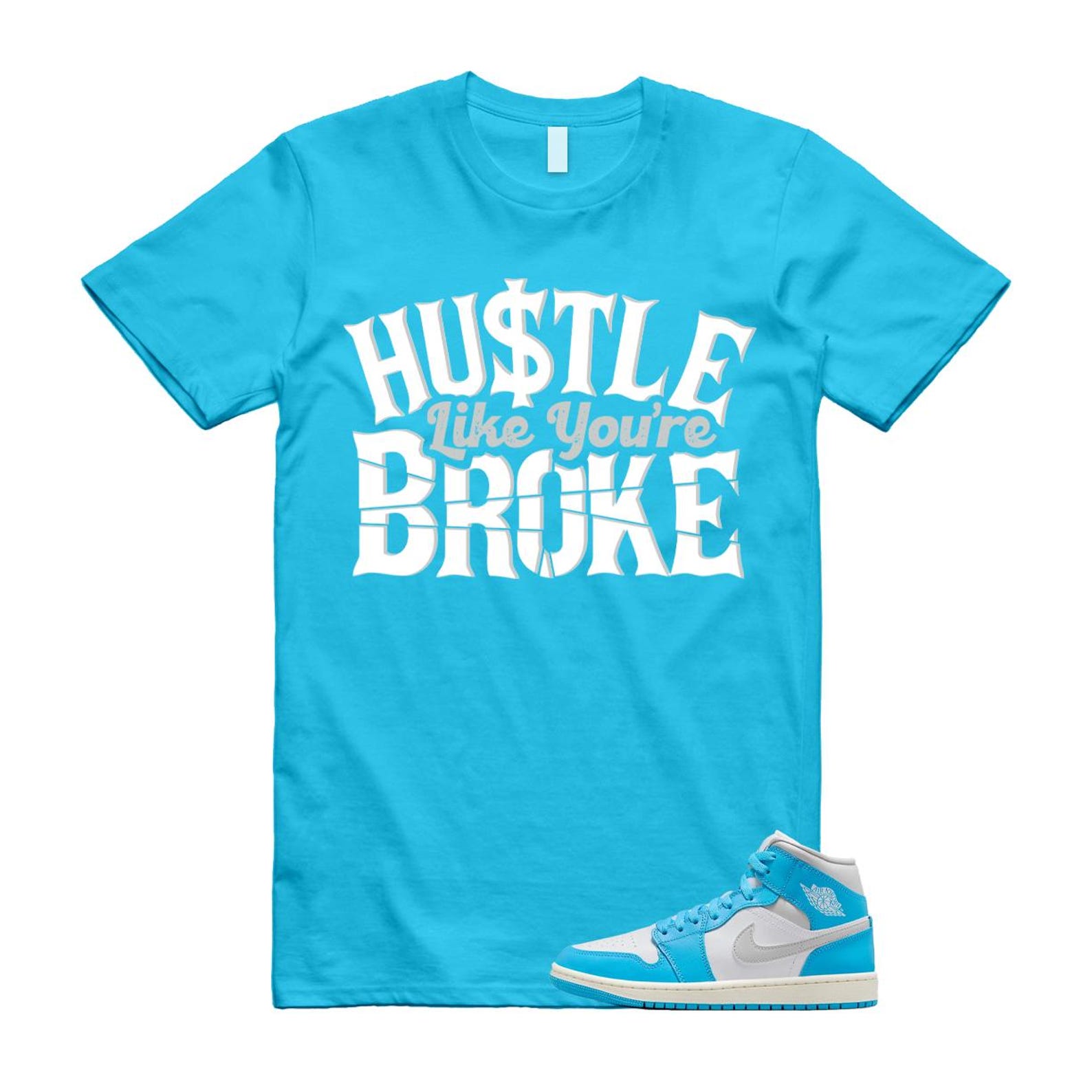 1 Dark Powder Blue White Sail Neutral Grey Mid T Shirt Match BROKE BQ6472-400 T-Shirt, Sneaker Match Tee