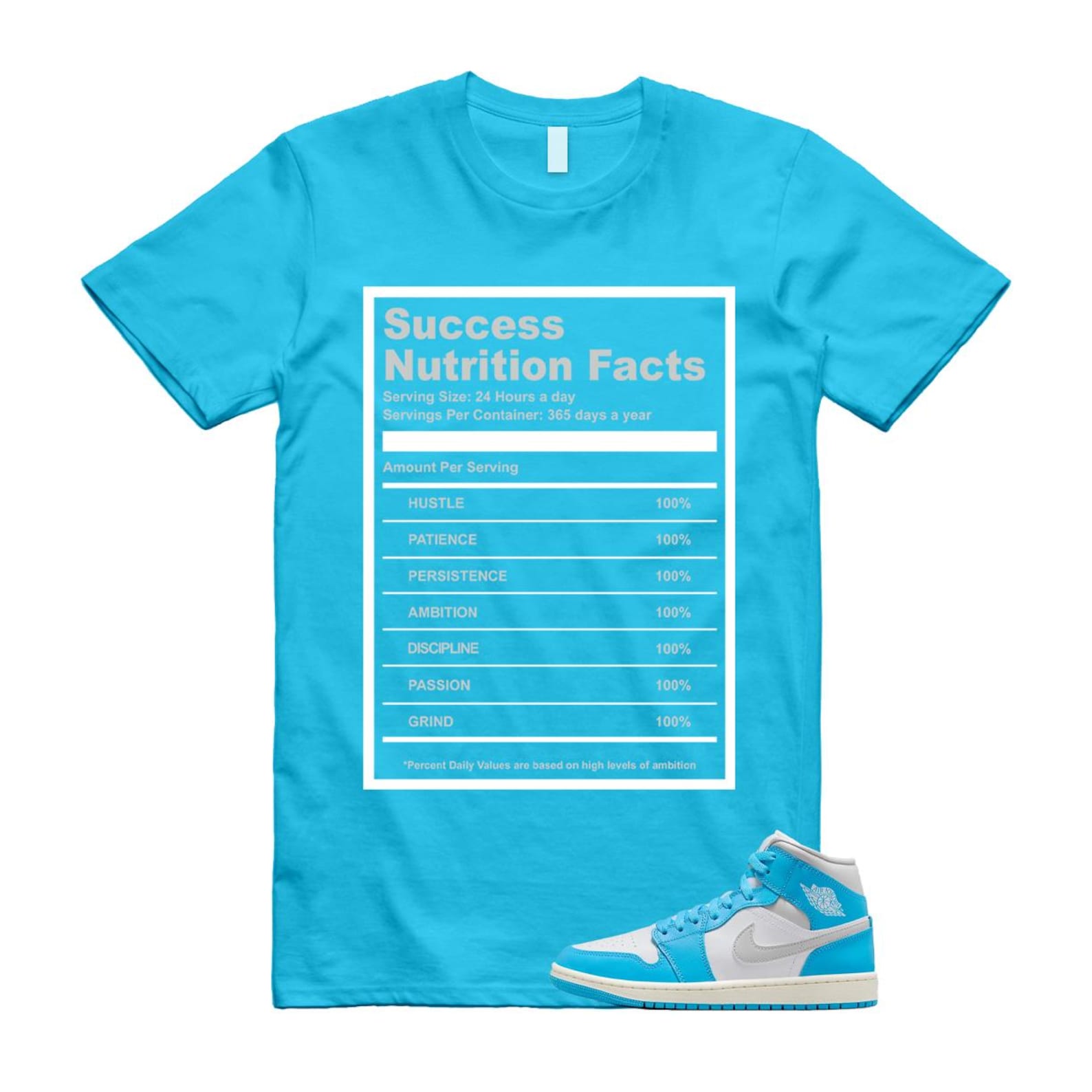 1 Dark Powder Blue White Sail Neutral Grey Mid T Shirt Match SUCC BQ6472-400 T-Shirt, Sneaker Match Tee