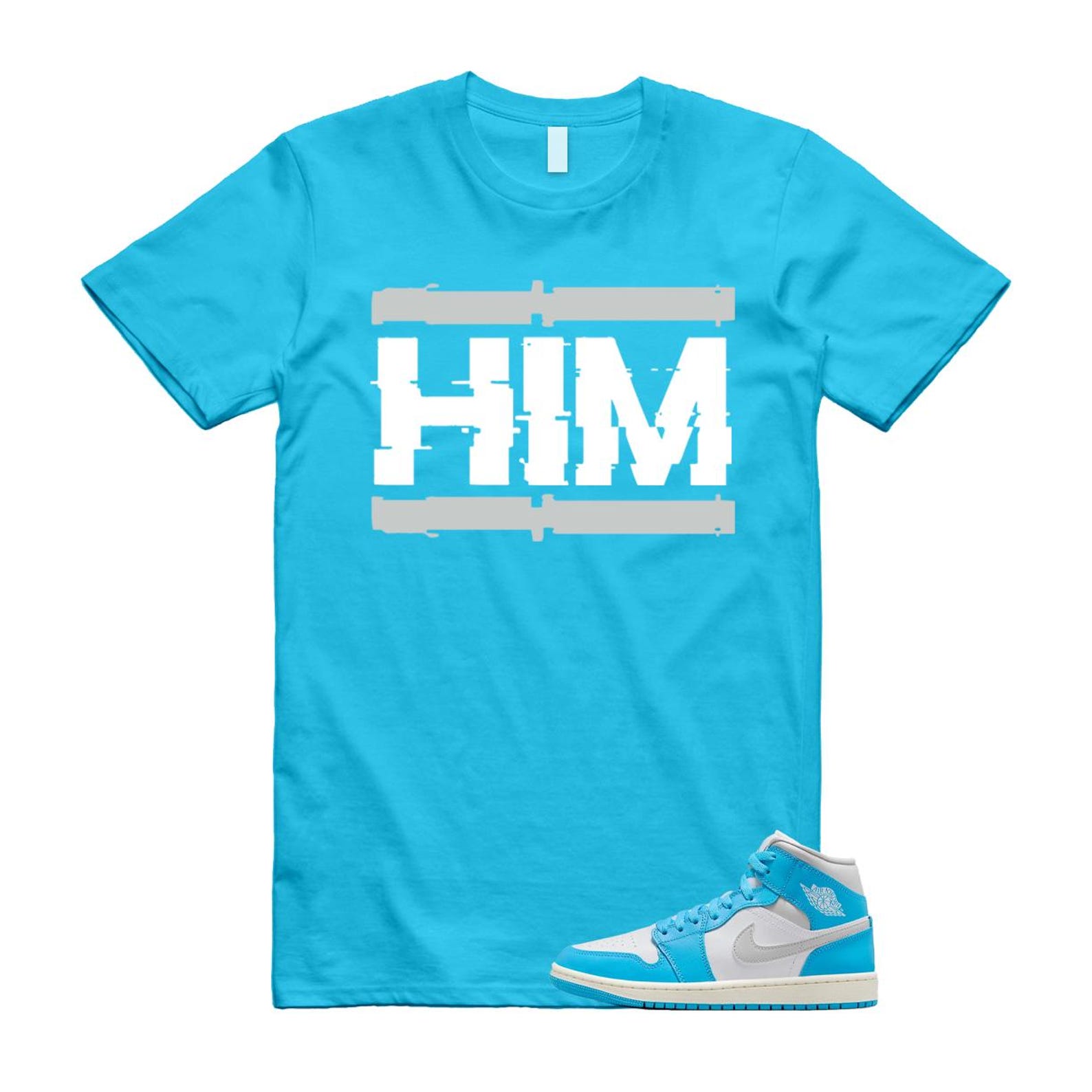 1 Dark Powder Blue White Sail Neutral Grey Mid T Shirt Match HIM BQ6472-400 T-Shirt, Sneaker Match Tee