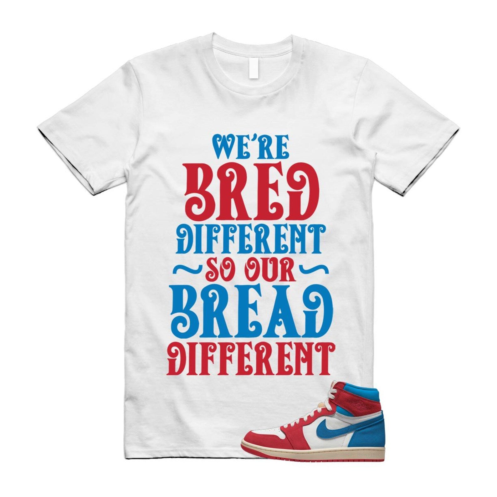 1 Red Dark Powder Blue Red Pale Vanilla Air T Shirt Match BREAD FD2596-100 T-Shirt, Sneaker Match Tee