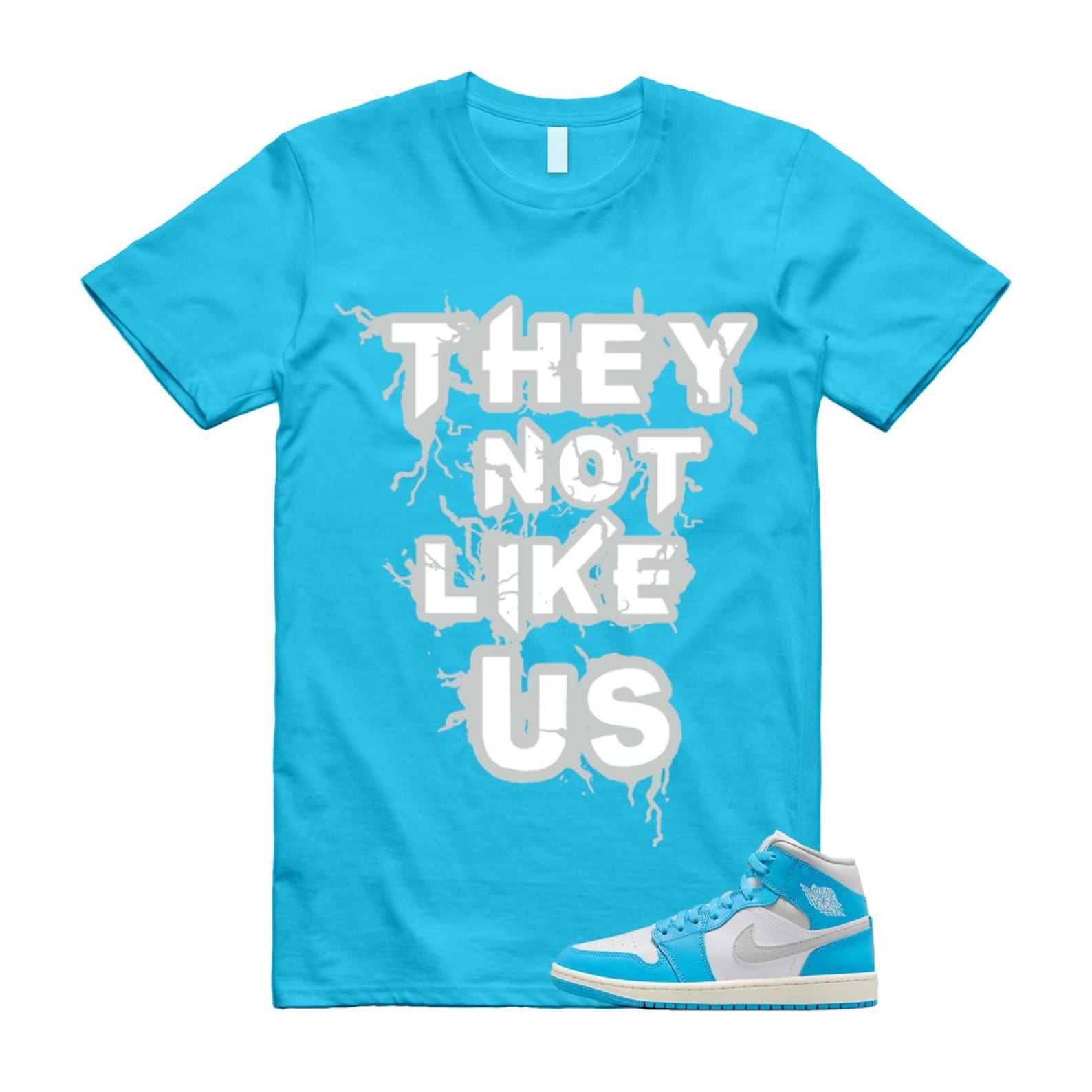1 Dark Powder Blue White Sail Neutral Grey Mid T Shirt Match US BQ6472-400 T-Shirt, Sneaker Match Tee