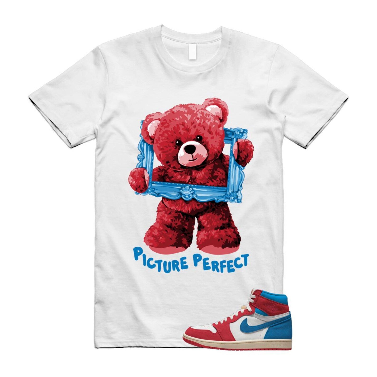 1 Red Dark Powder Blue Red Pale Vanilla Air T Shirt Match PIC FD2596-100 T-Shirt, Sneaker Match Tee