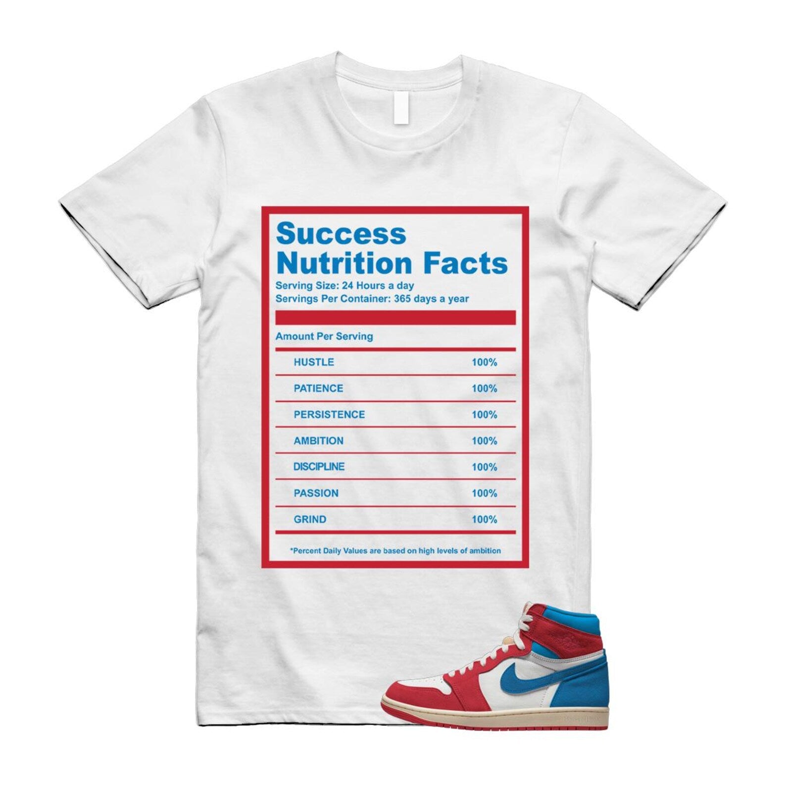 1 Red Dark Powder Blue Red Pale Vanilla Air T Shirt Match SUCC FD2596-100 T-Shirt, Sneaker Match Tee