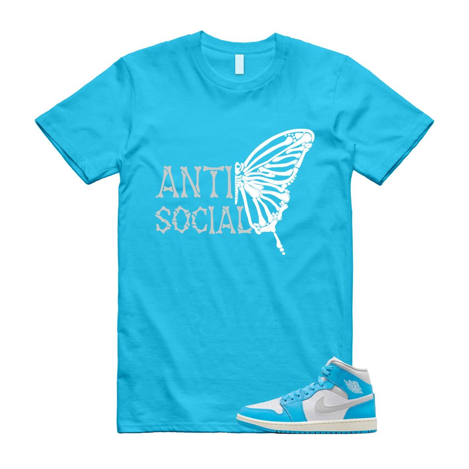 1 Dark Powder Blue White Sail Neutral Grey Mid T Shirt Match ASB BQ6472-400 T-Shirt, Sneaker Match Tee