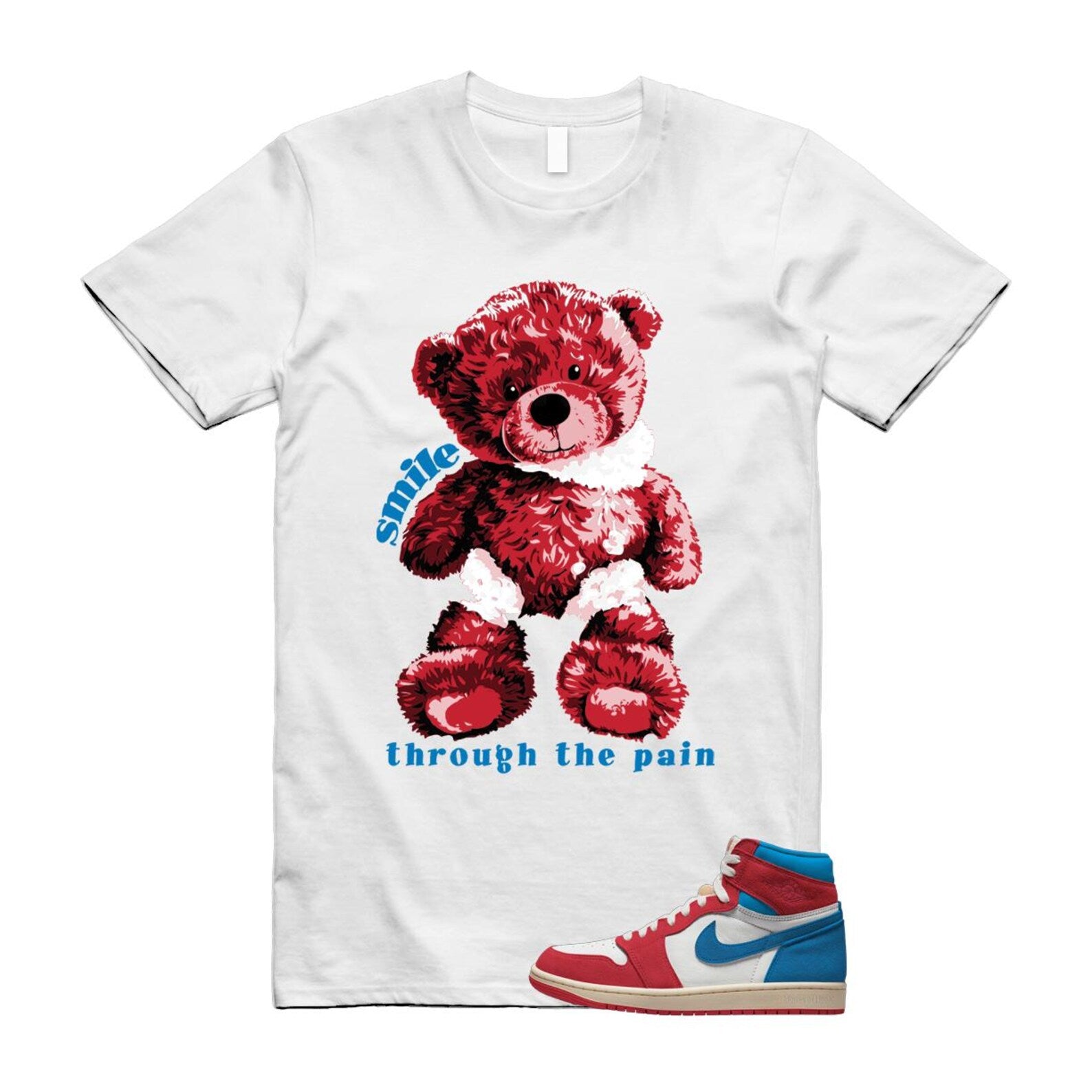1 Red Dark Powder Blue Red Pale Vanilla Air T Shirt Match SMILE FD2596-100 T-Shirt, Sneaker Match Tee