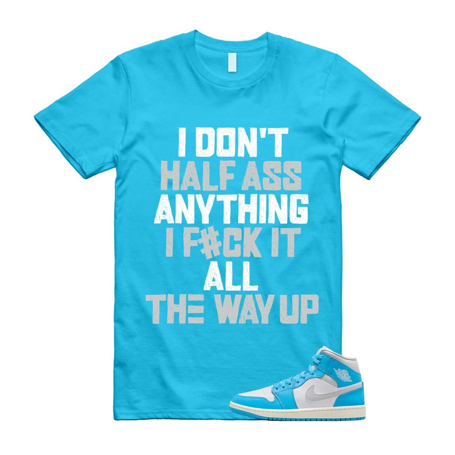 1 Dark Powder Blue White Sail Neutral Grey Mid T Shirt Match HALF BQ6472-400 T-Shirt, Sneaker Match Tee