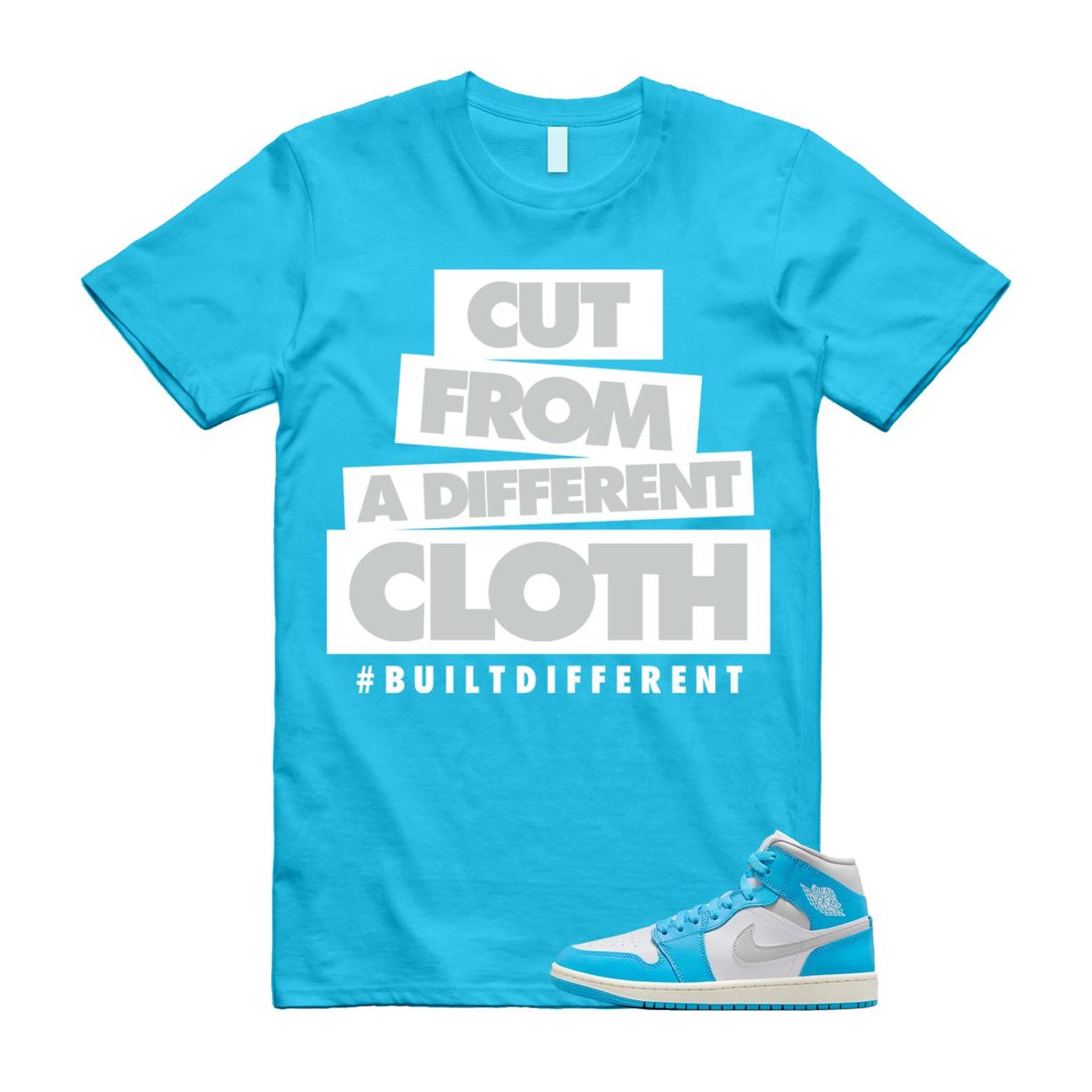 1 Dark Powder Blue White Sail Neutral Grey Mid T Shirt Match CLOTH BQ6472-400 T-Shirt, Sneaker Match Tee