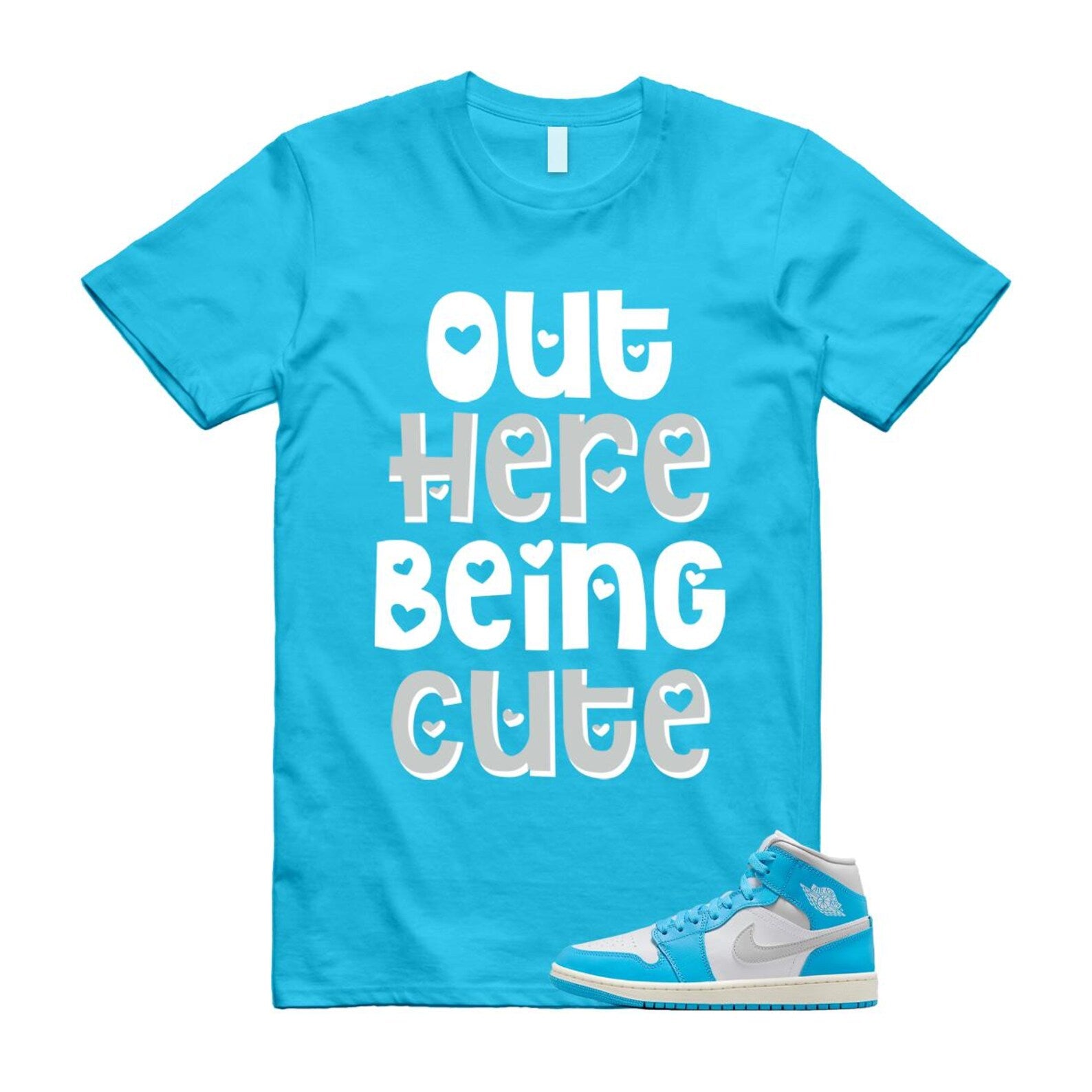 1 Dark Powder Blue White Sail Neutral Grey Mid T Shirt Match OHBC BQ6472-400 T-Shirt, Sneaker Match Tee