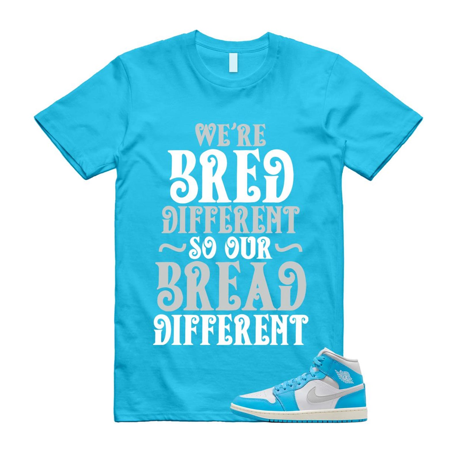 1 Dark Powder Blue White Sail Neutral Grey Mid T Shirt Match BREAD BQ6472-400 T-Shirt, Sneaker Match Tee