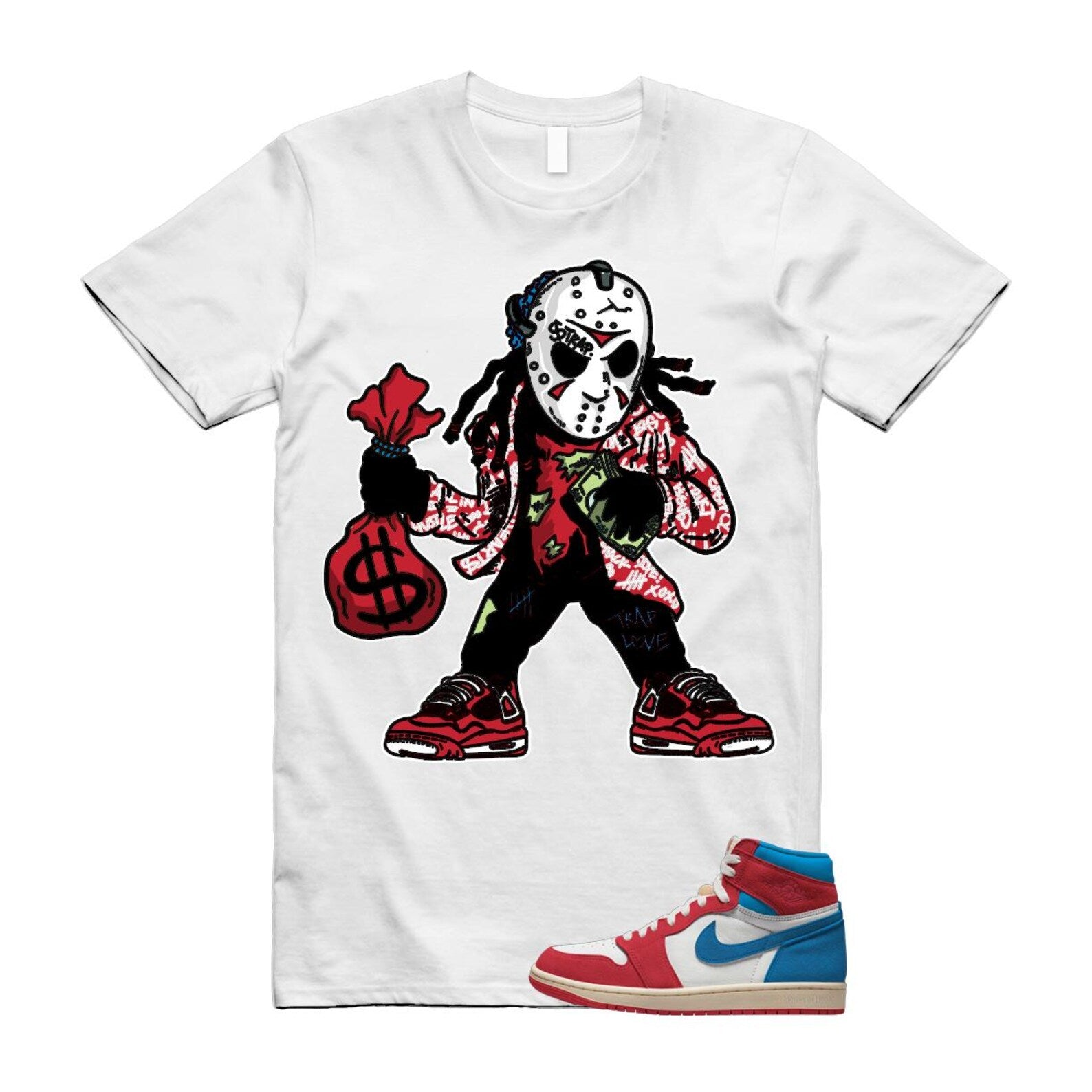 1 Red Dark Powder Blue Red Pale Vanilla Air T Shirt Match JASON FD2596-100 T-Shirt, Sneaker Match Tee