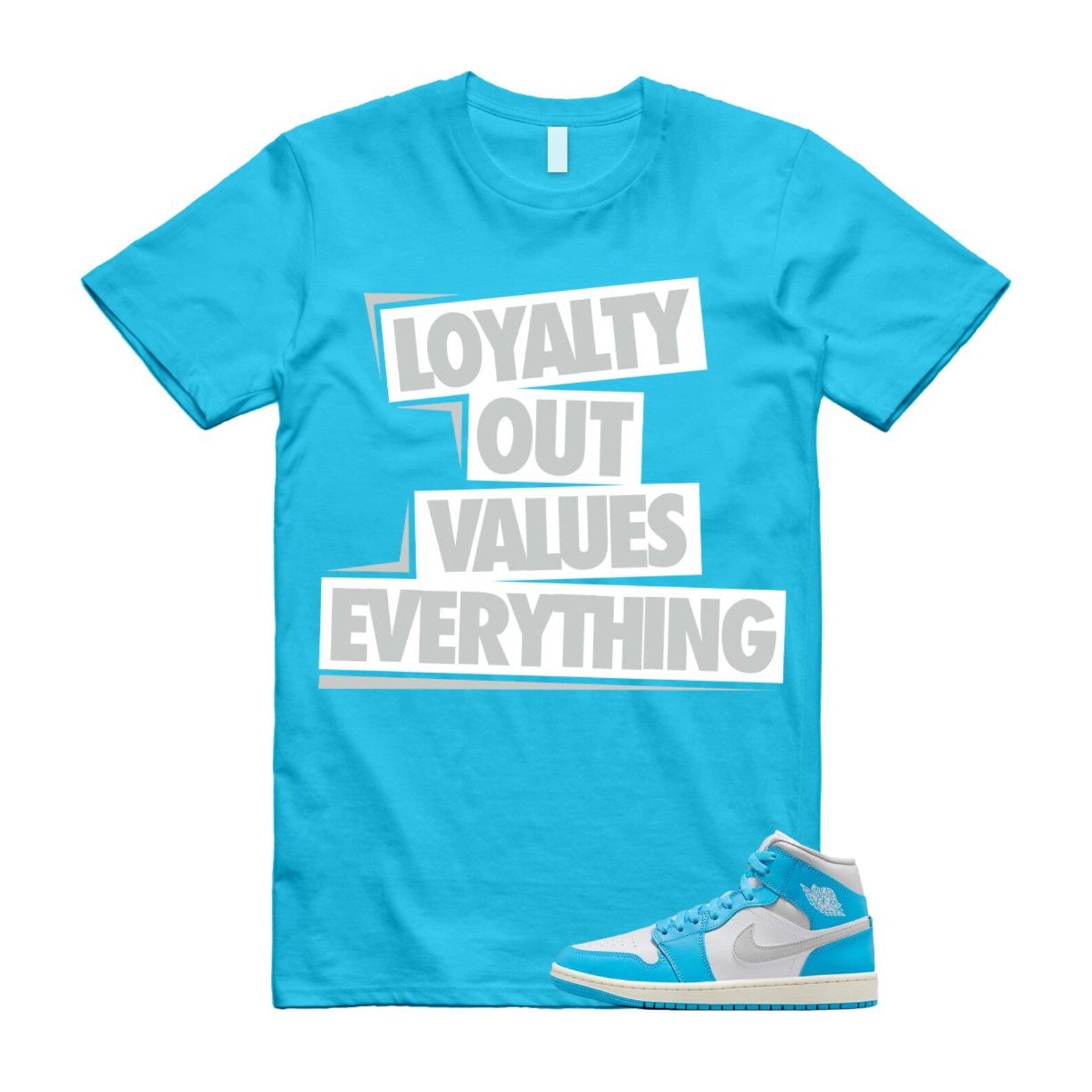 1 Dark Powder Blue White Sail Neutral Grey Mid T Shirt Match LOVE BQ6472-400 T-Shirt, Sneaker Match Tee