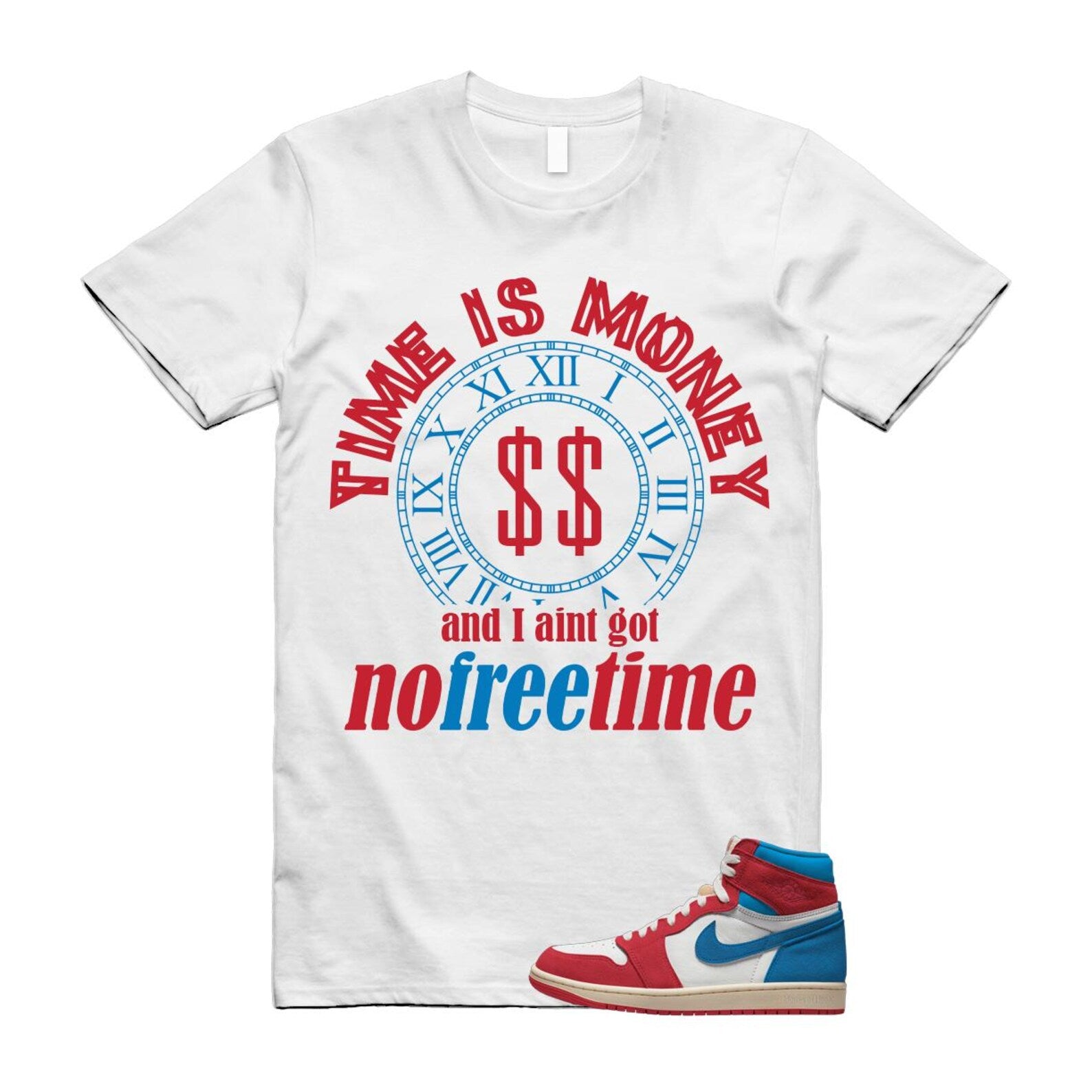 1 Red Dark Powder Blue Red Pale Vanilla Air T Shirt Match FREE FD2596-100 T-Shirt, Sneaker Match Tee
