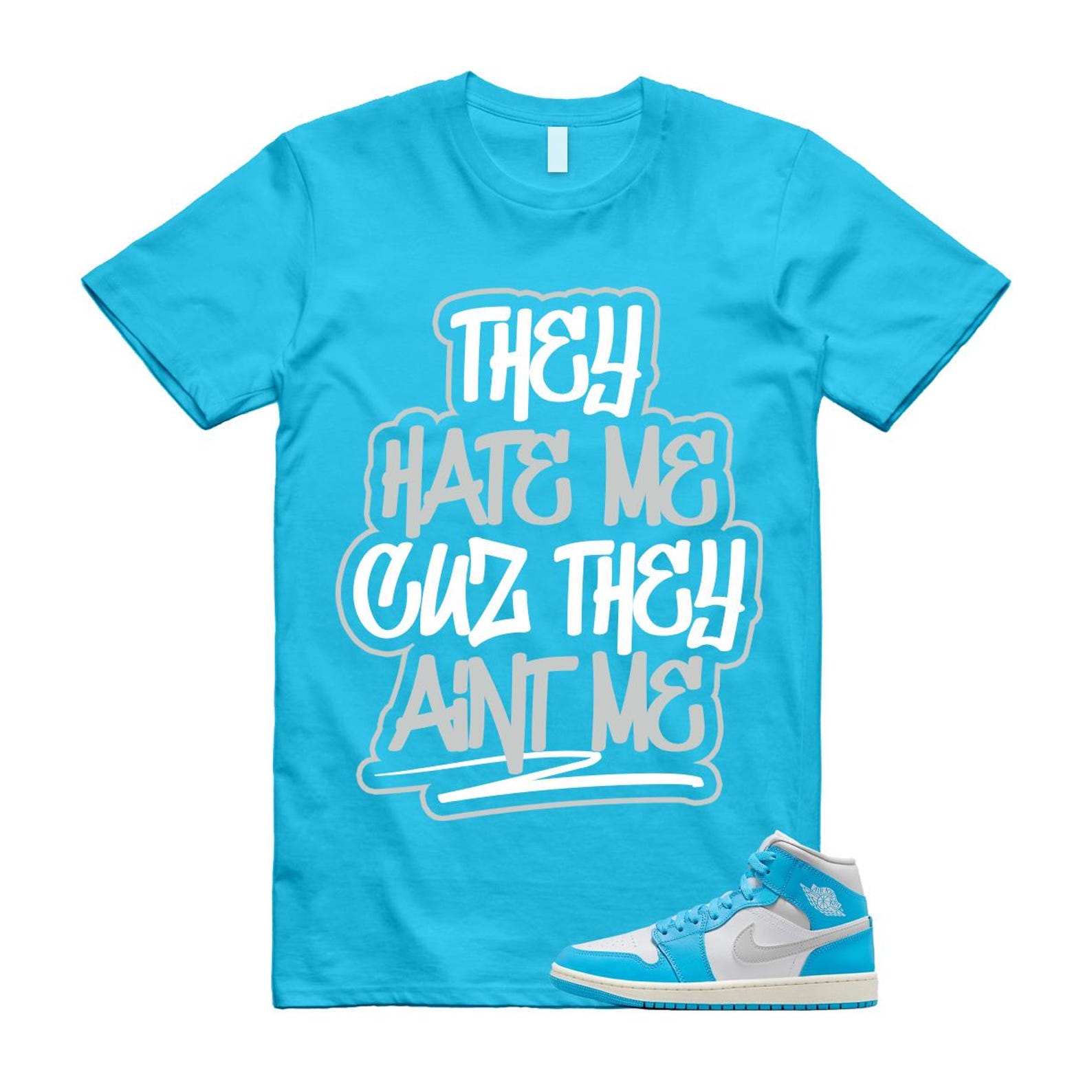 1 Dark Powder Blue White Sail Neutral Grey Mid T Shirt Match AINT BQ6472-400 T-Shirt, Sneaker Match Tee