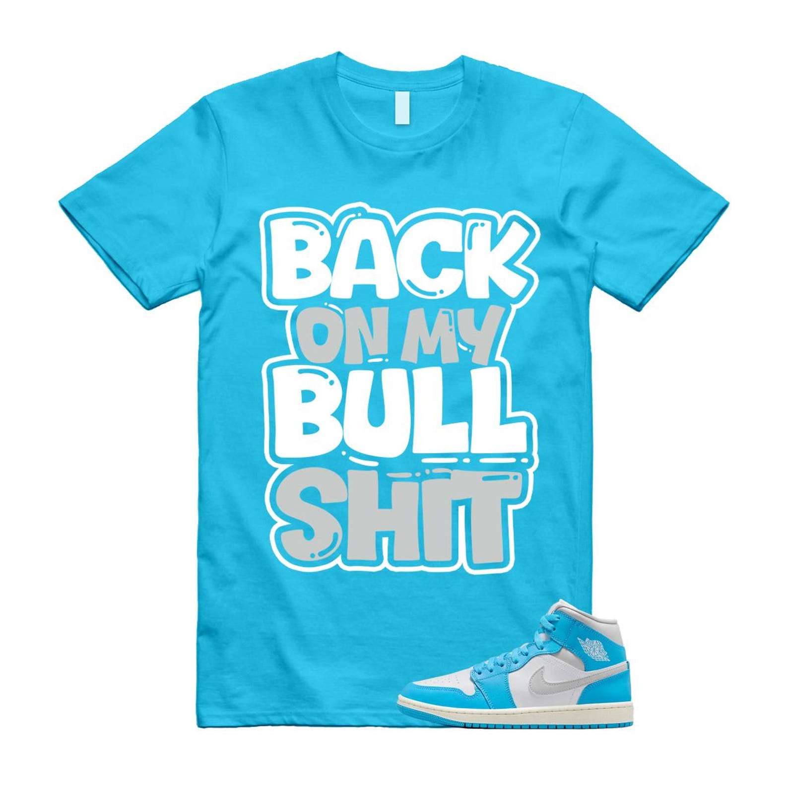 1 Dark Powder Blue White Sail Neutral Grey Mid T Shirt Match BULL BQ6472-400 T-Shirt, Sneaker Match Tee