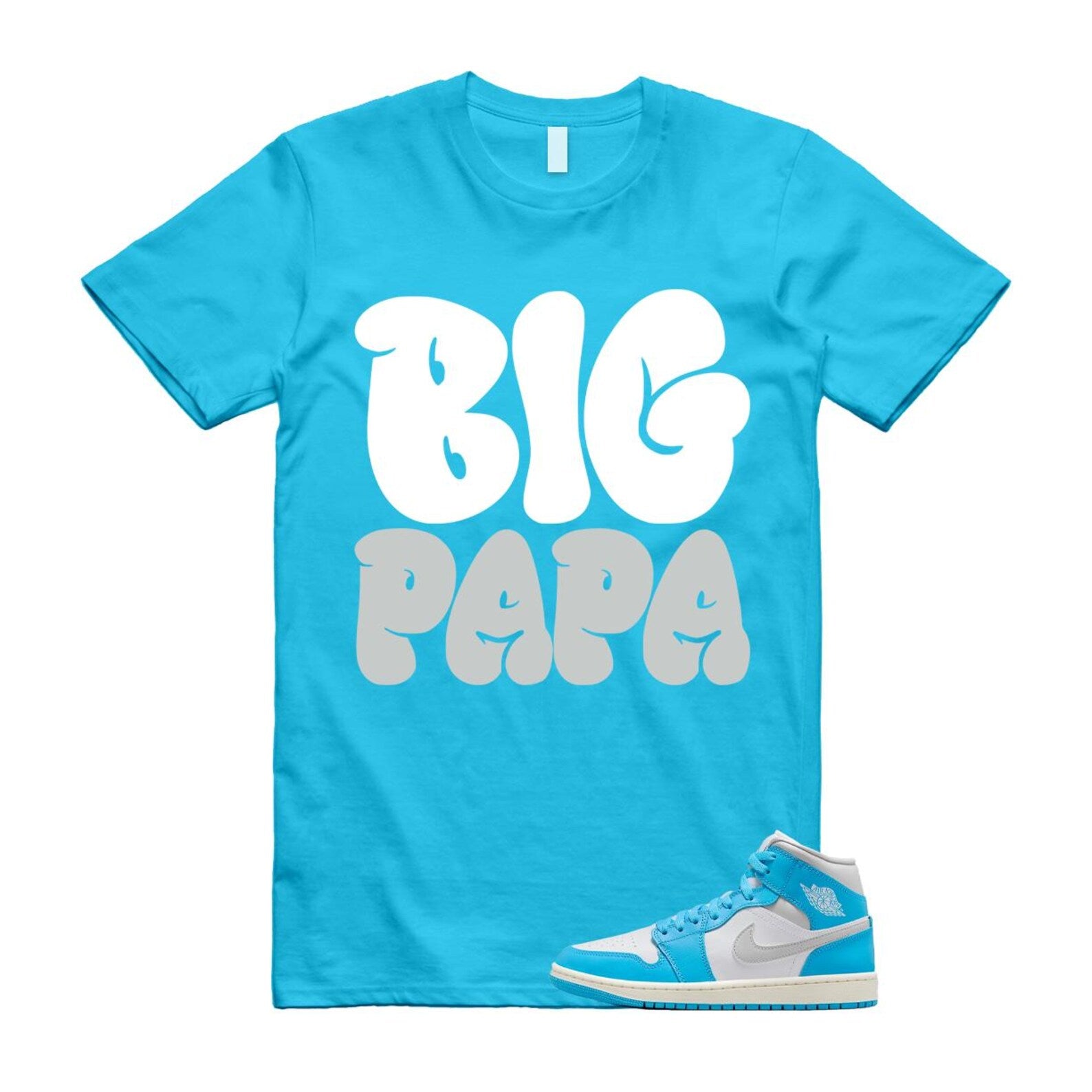 1 Dark Powder Blue White Sail Neutral Grey Mid T Shirt Match PAPA BQ6472-400 T-Shirt, Sneaker Match Tee