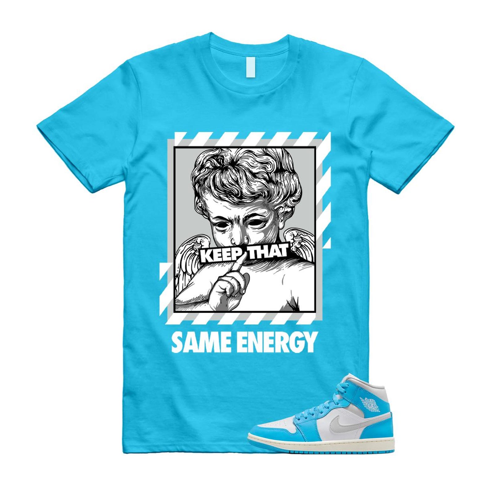 1 Dark Powder Blue White Sail Neutral Grey Mid T Shirt Match ENERGY BQ6472-400 T-Shirt, Sneaker Match Tee