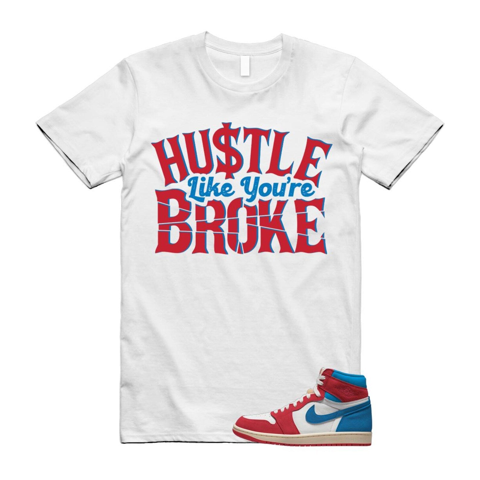 1 Red Dark Powder Blue Red Pale Vanilla Air T Shirt Match BROKE FD2596-100 T-Shirt, Sneaker Match Tee