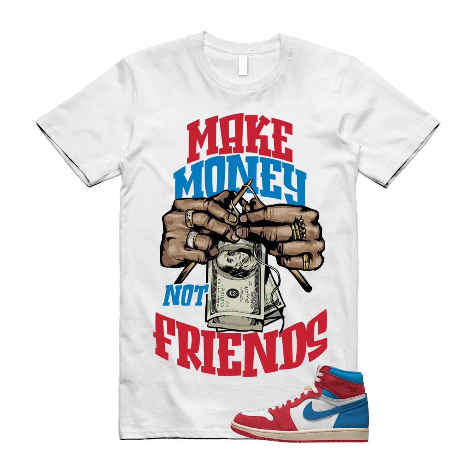 1 Red Dark Powder Blue Red Pale Vanilla Air T Shirt Match MM FD2596-100 T-Shirt, Sneaker Match Tee
