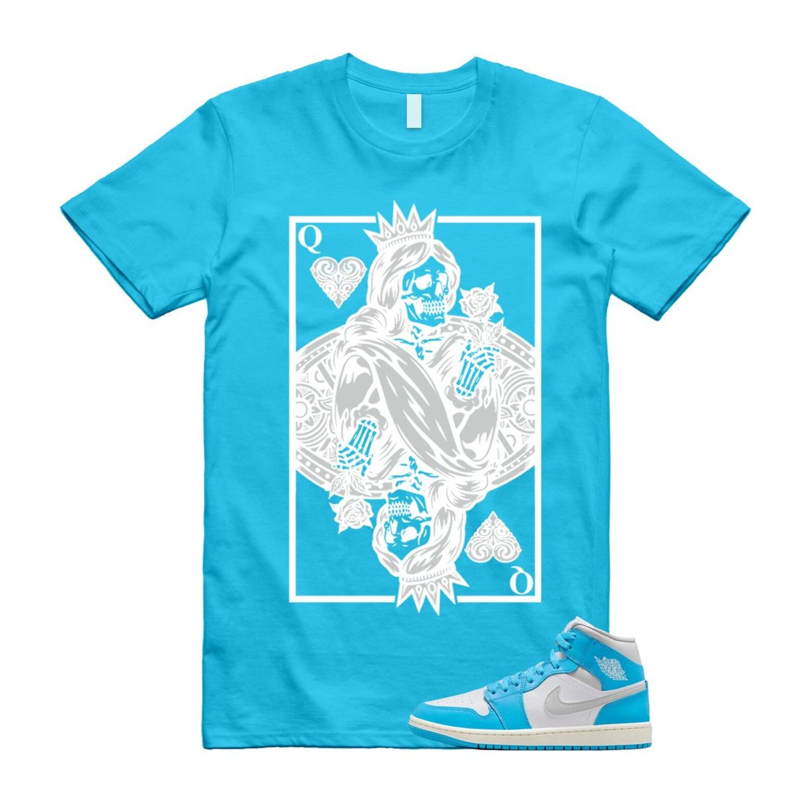 1 Dark Powder Blue White Sail Neutral Grey Mid T Shirt Match QC BQ6472-400 T-Shirt, Sneaker Match Tee