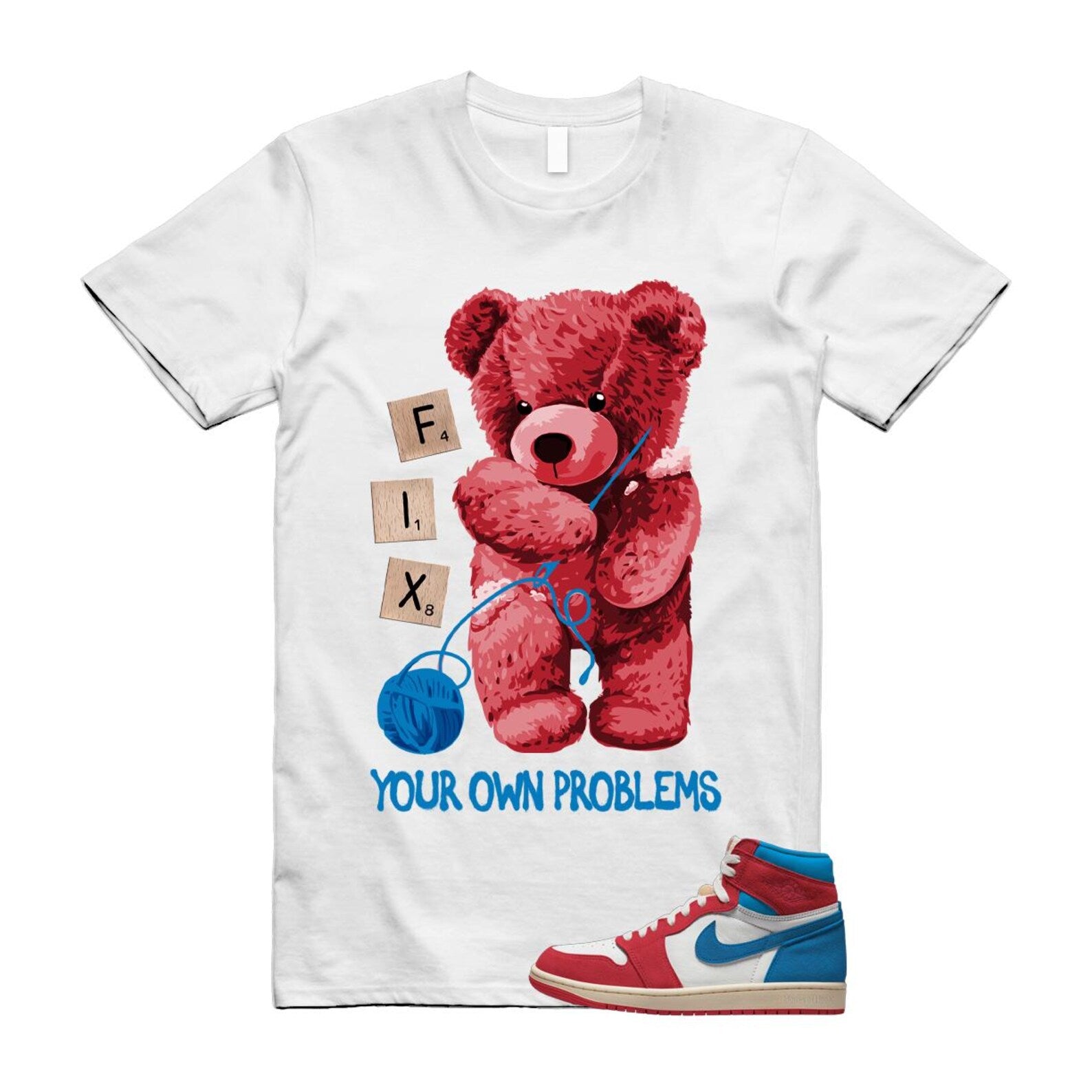 1 Red Dark Powder Blue Red Pale Vanilla Air T Shirt Match FIX FD2596-100 T-Shirt, Sneaker Match Tee