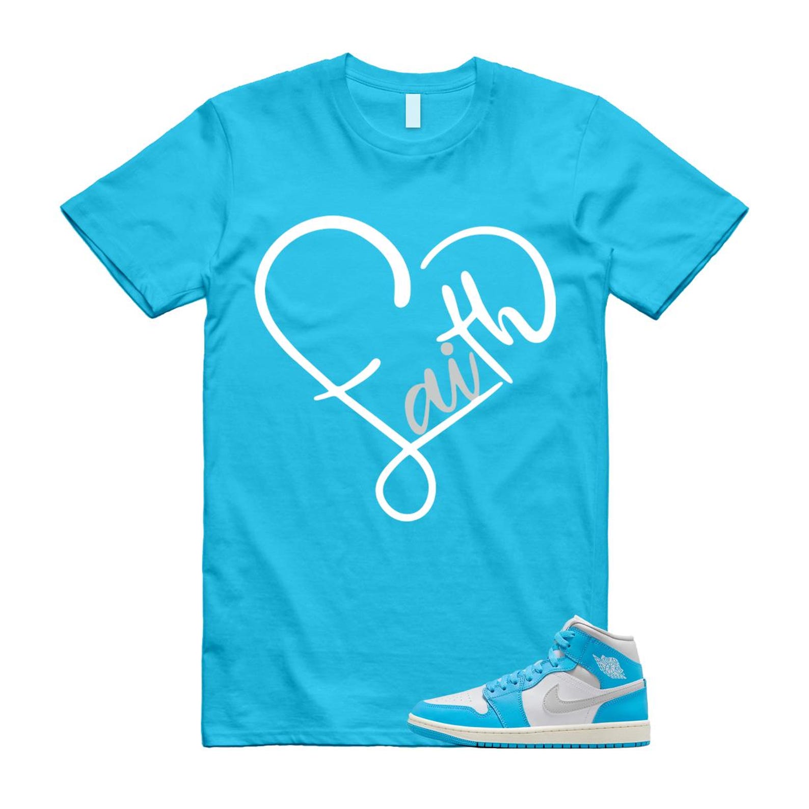 1 Dark Powder Blue White Sail Neutral Grey Mid T Shirt Match FAITH BQ6472-400 T-Shirt, Sneaker Match Tee
