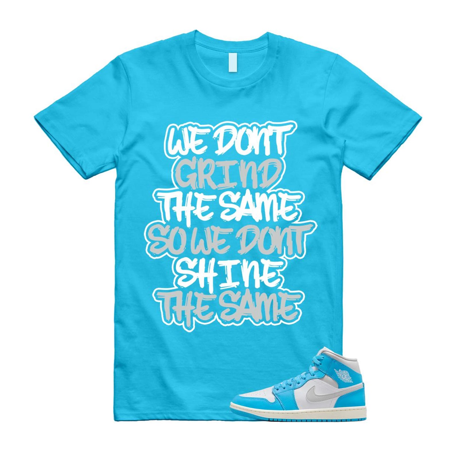 1 Dark Powder Blue White Sail Neutral Grey Mid T Shirt Match GRIND BQ6472-400 T-Shirt, Sneaker Match Tee