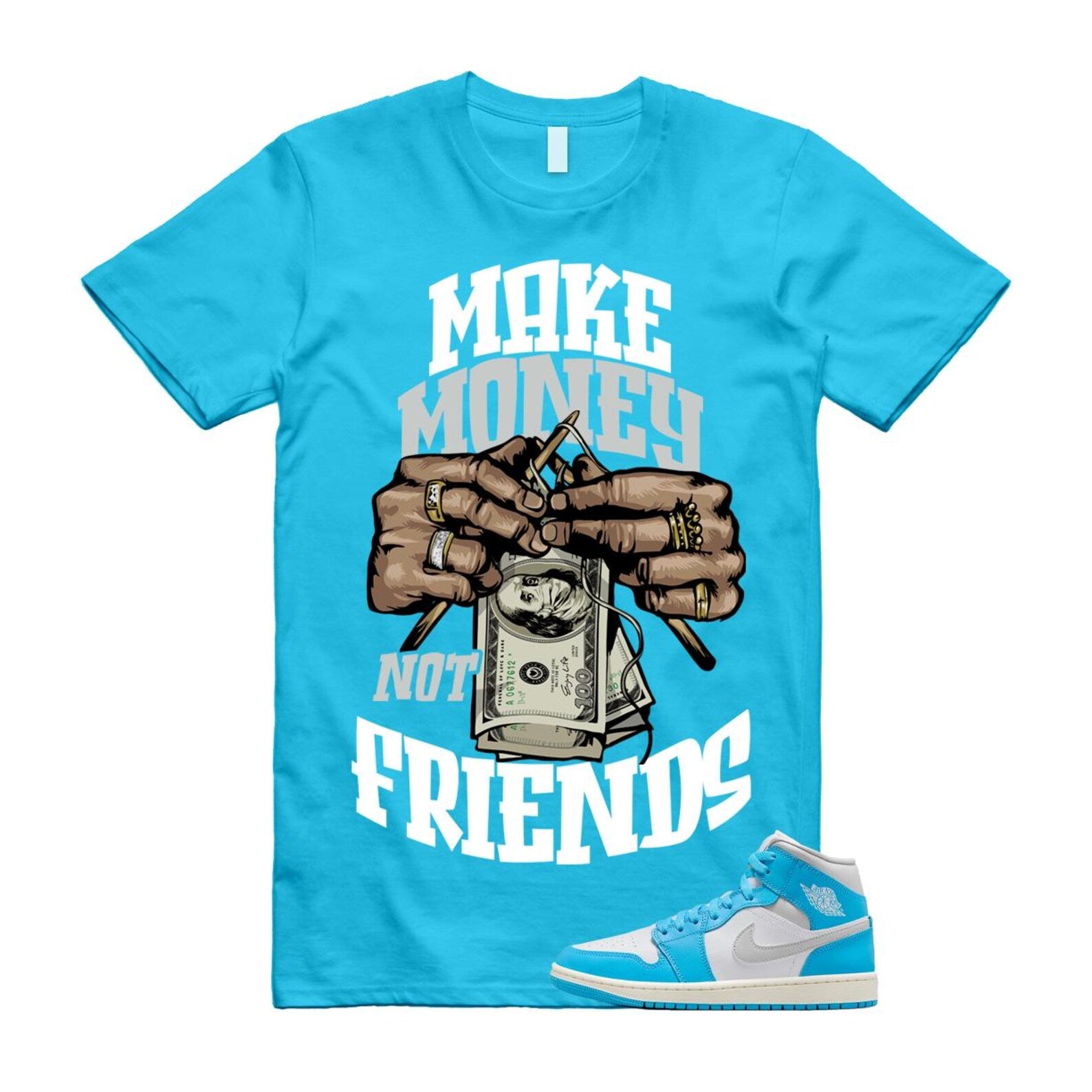 1 Dark Powder Blue White Sail Neutral Grey Mid T Shirt Match MM BQ6472-400 T-Shirt, Sneaker Match Tee