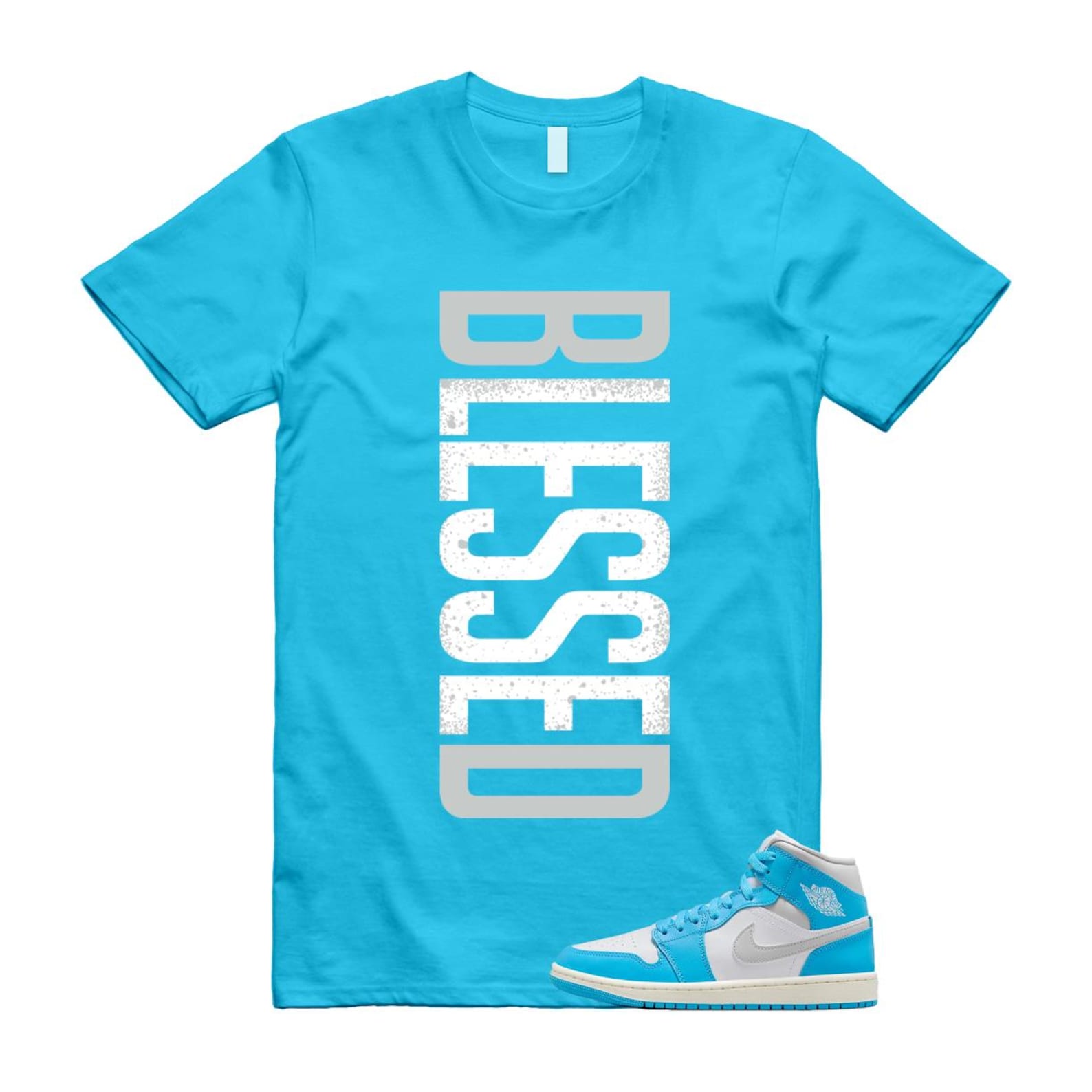 1 Dark Powder Blue White Sail Neutral Grey Mid T Shirt Match VERTBLS BQ6472-400 T-Shirt, Sneaker Match Tee