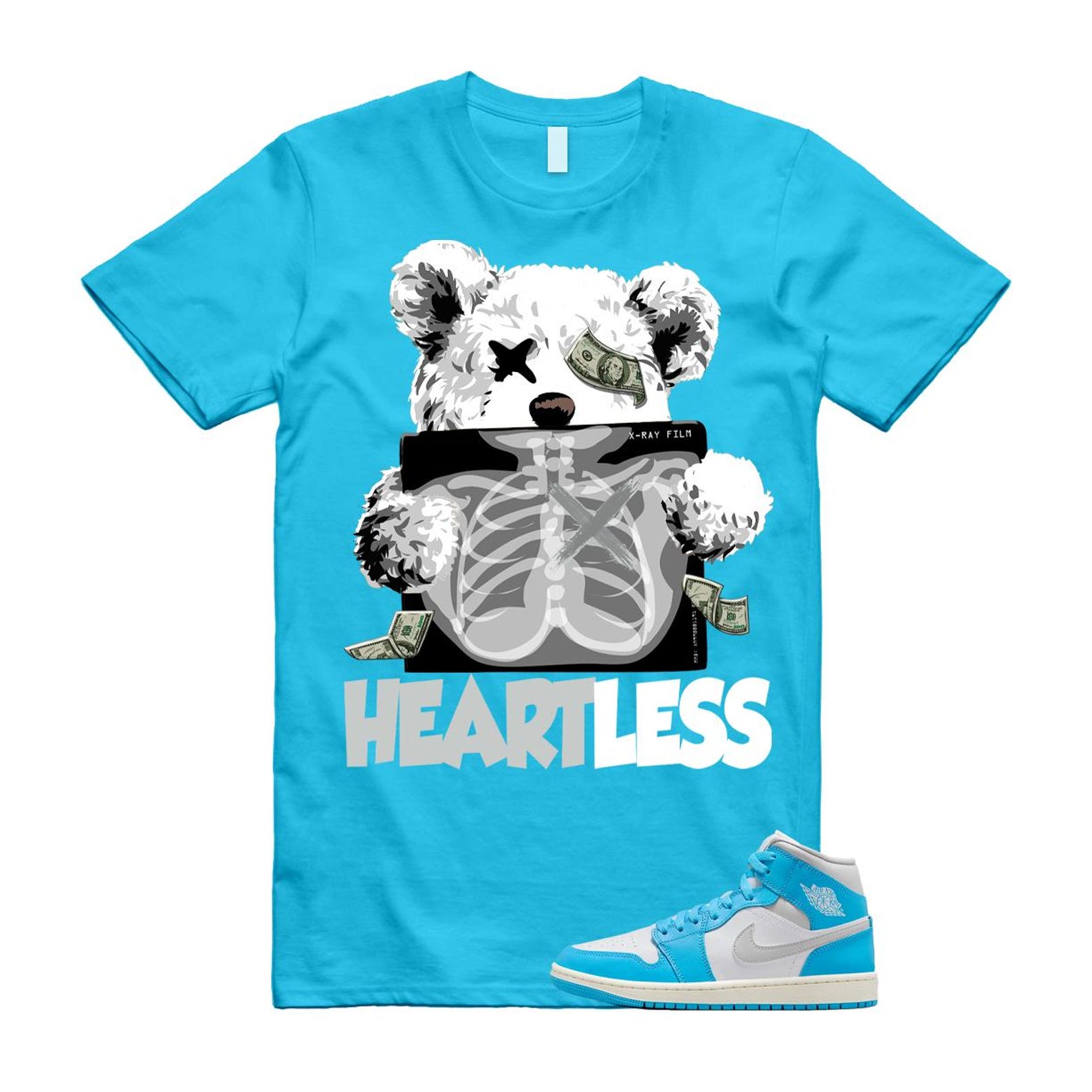 1 Dark Powder Blue White Sail Neutral Grey Mid T Shirt Match HEART BQ6472-400 T-Shirt, Sneaker Match Tee