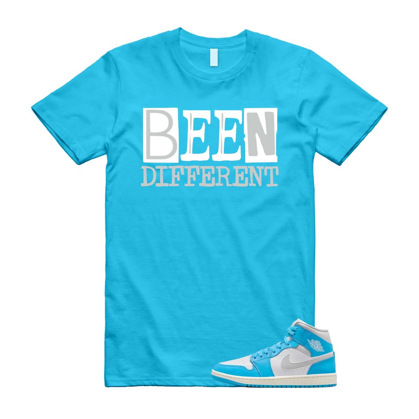 1 Dark Powder Blue White Sail Neutral Grey Mid T Shirt Match BEEN BQ6472-400 T-Shirt, Sneaker Match Tee